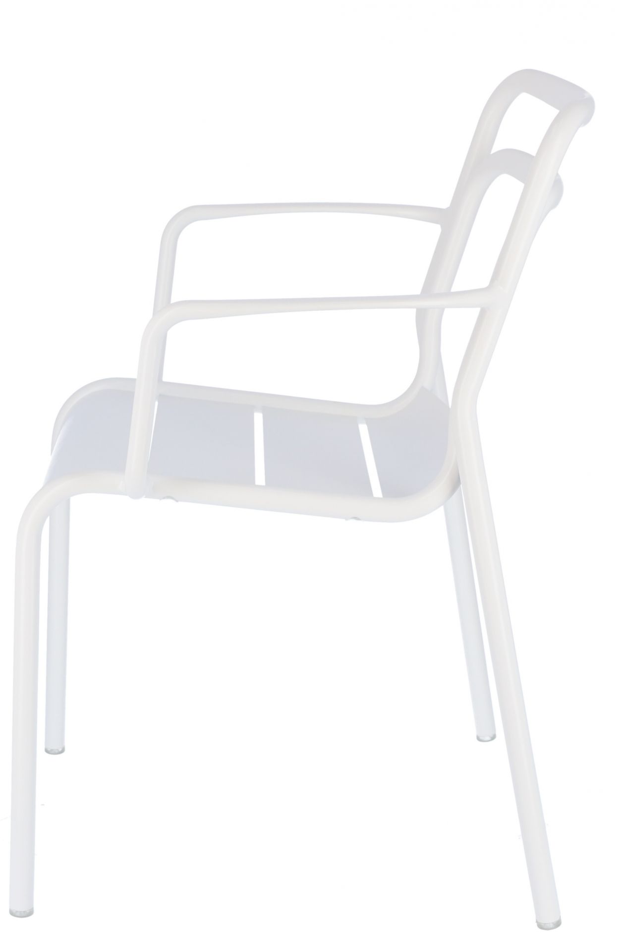 Weißer Live Stapelsessel von Jan Kurtz für den Outdoor-Bereich, Seitenansicht auf neutralem Hintergrund.