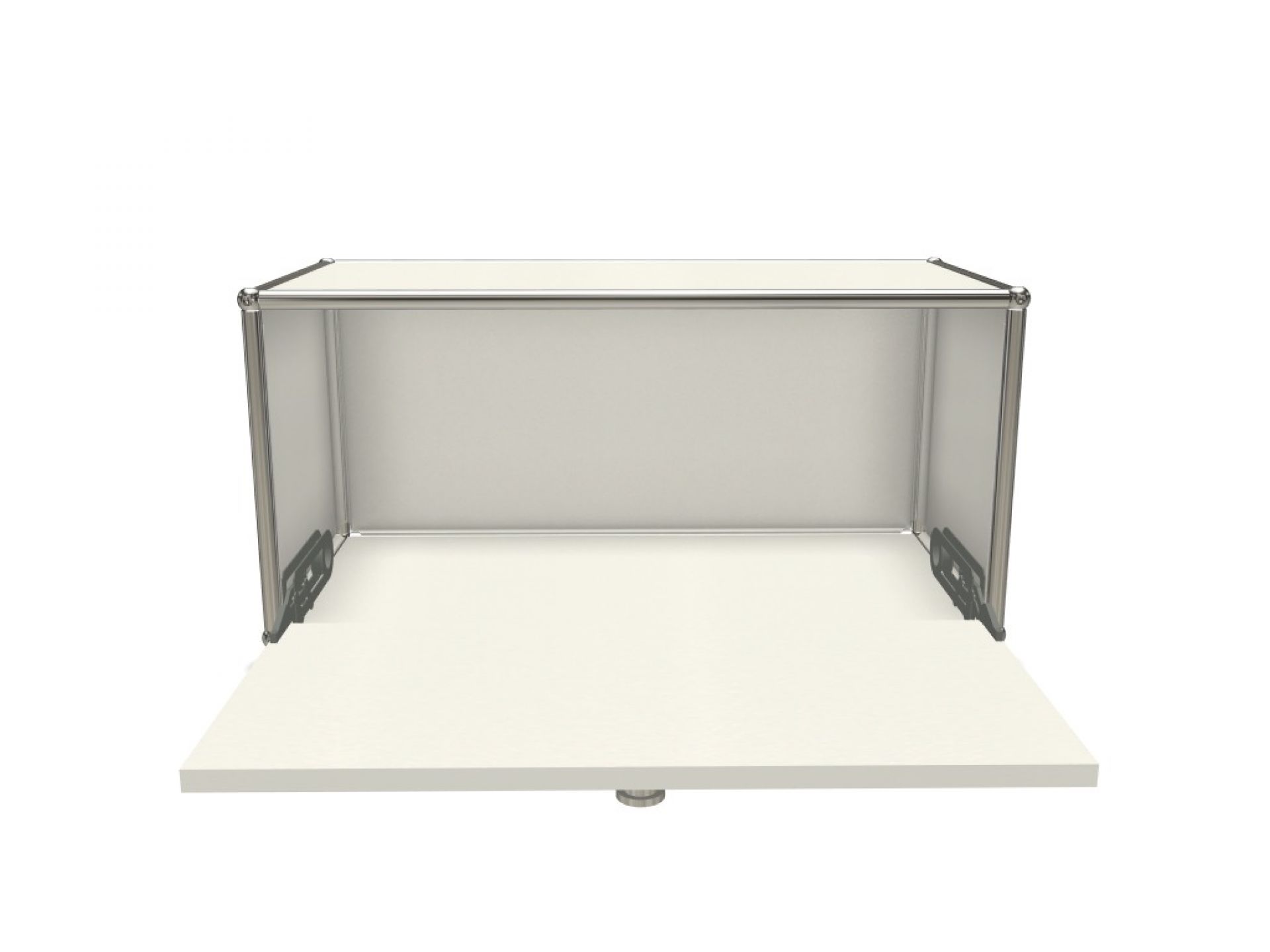 USM Haller Klapptür Ersatzteil in Reinweiß, 75x35 cm, geöffnet. Mängelexemplar.