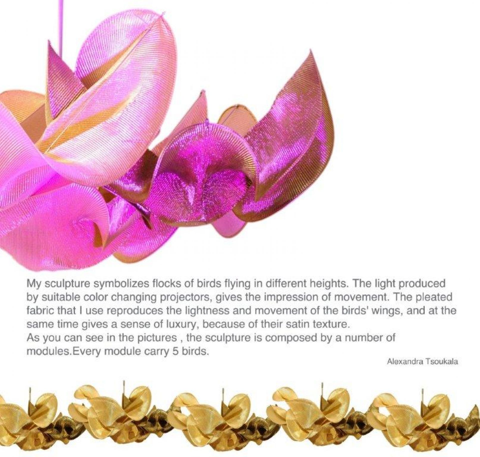 Birds Pendelleuchte: Abstrakte, pinkfarbene Designerlampe, die an Vogelflügel erinnert. Moderne Hängelampe für stilvolle Innenräume.