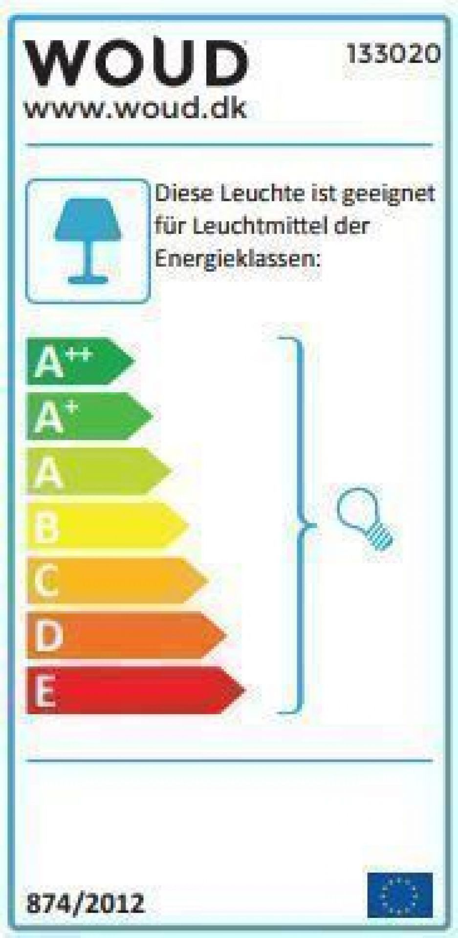 Energieeffizienzlabel für Woud Leuchte, geeignet für Leuchtmittel der Energieklassen A++ bis E.