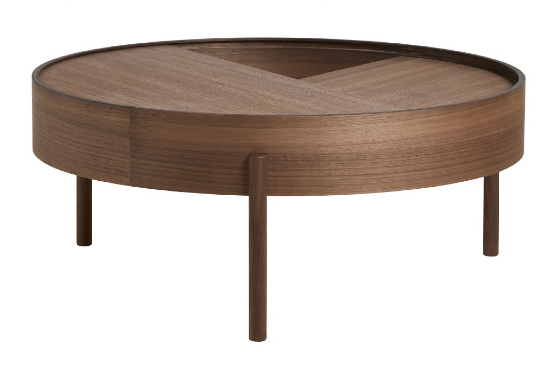 Runder Arc Coffee Table von Woud, Durchmesser 89 cm, aus Walnussholz, modernes Design.