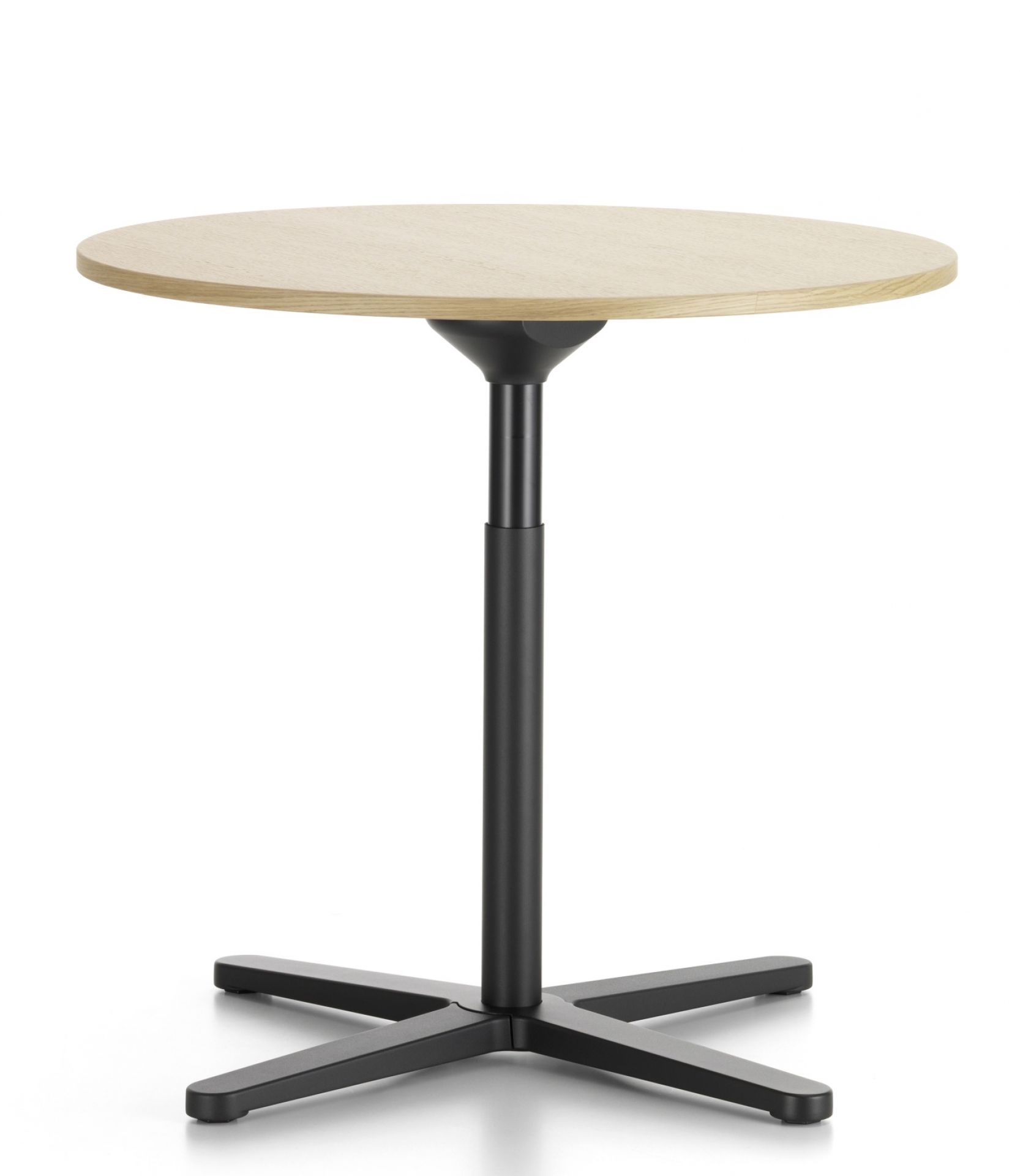 Vitra Super Fold Table, runder Faltbarer Tisch mit hellem Holz und schwarzem Fuß.