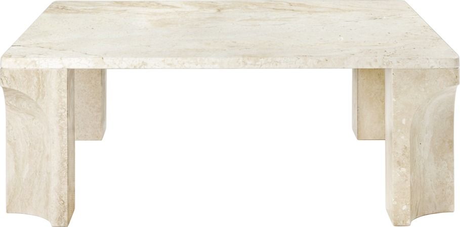 Quadratischer Couchtisch aus weißem Travertin, Doric Stil, modernes Design für Wohnzimmer.