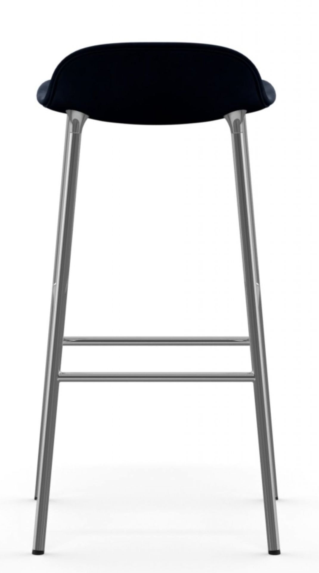 Ansicht von hinten: Normann Copenhagen Form Barstool mit Stahlgestell und gepolstertem Sitz.