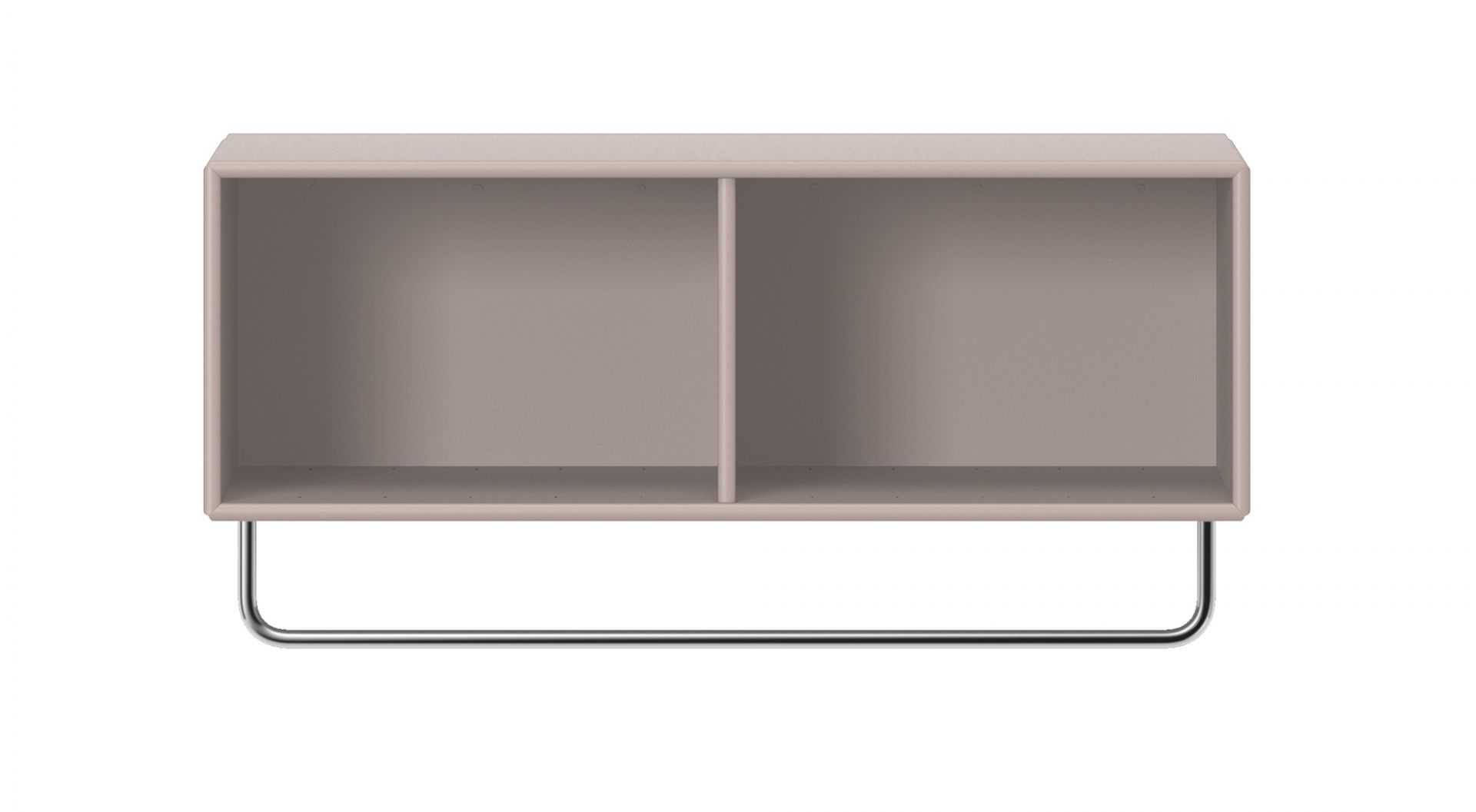 Montana Coat Ablage in Mushroom mit Kleiderstange aus Chrom, Frontansicht.