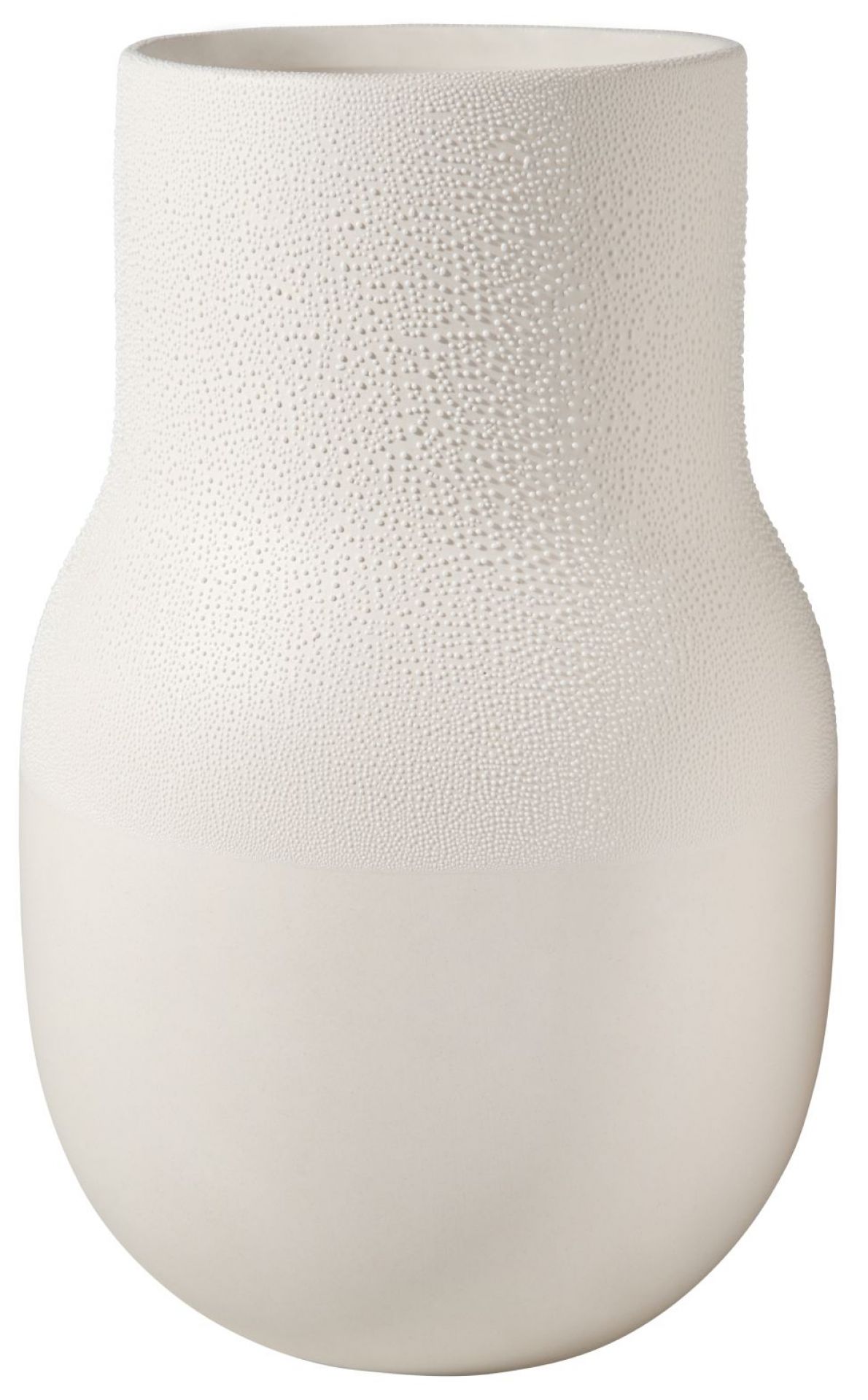 Große, weiße Living Perlenvase von Räder, ein Einzelstück mit feiner, punktierter Oberfläche. Dekorative Blumenvase für Wohnaccessoires.