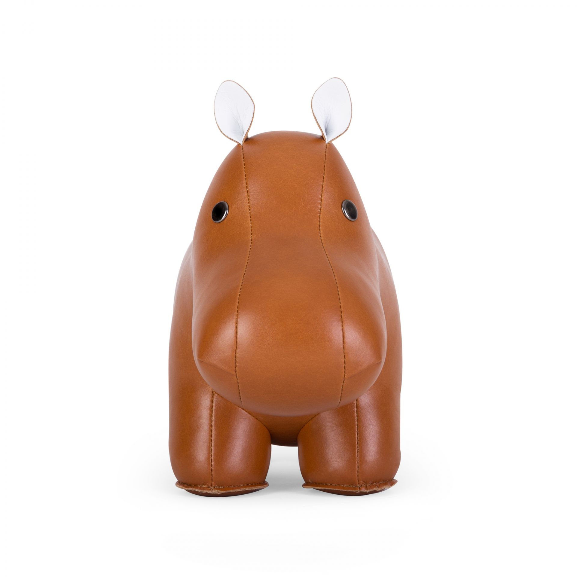 Türstopper Classic Hippo in Tan und Weiß von Züny, dekorativer Türhalter aus Kunstleder.