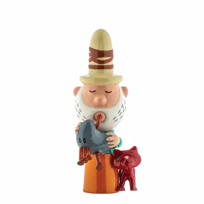 Alessi Eolo Happy Eternity Baby Figur mit Dudelsack und roter Katze, Weihnachtsdeko.