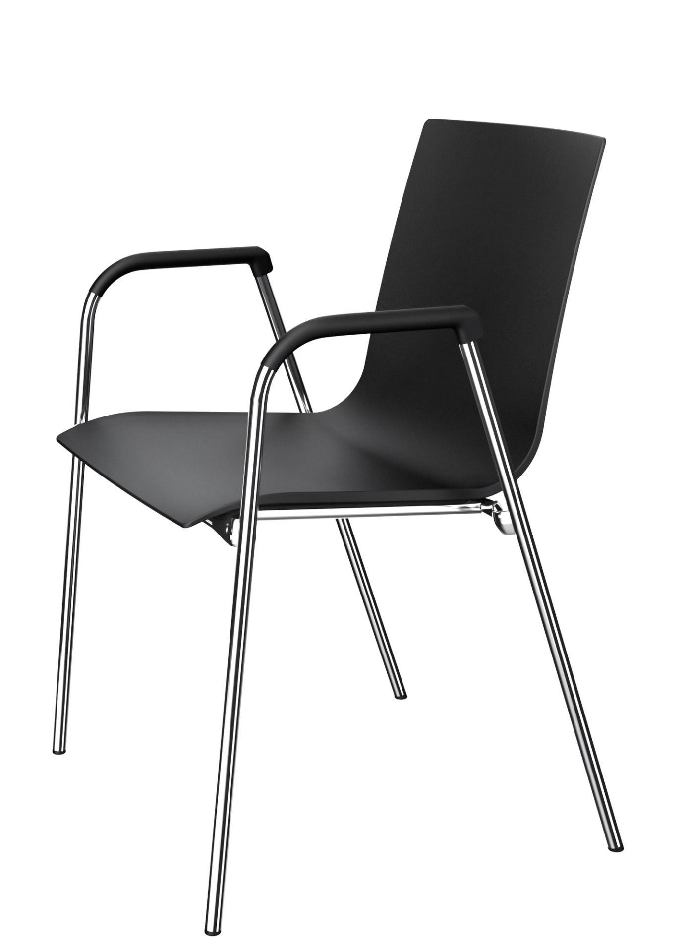 Schwarzer S 260 F Stuhl von Thonet mit Armlehne und verchromtem Stahlgestell, modernes Design.