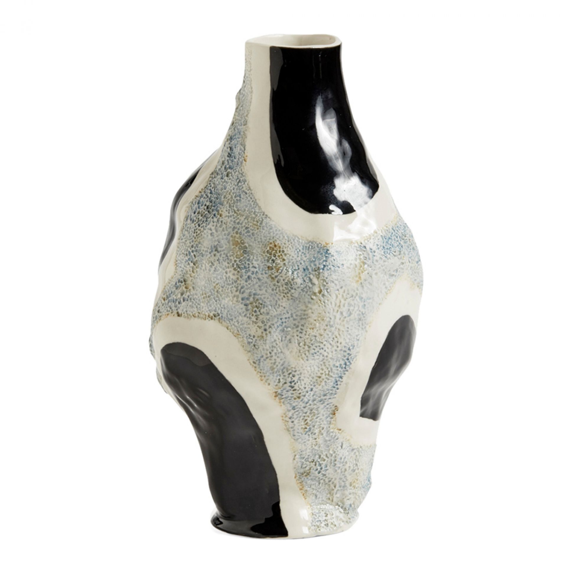 Jessica Hans Vase von Hay, ein einzigartiges Keramikobjekt mit abstrakten, schwarzen und weißen Mustern.