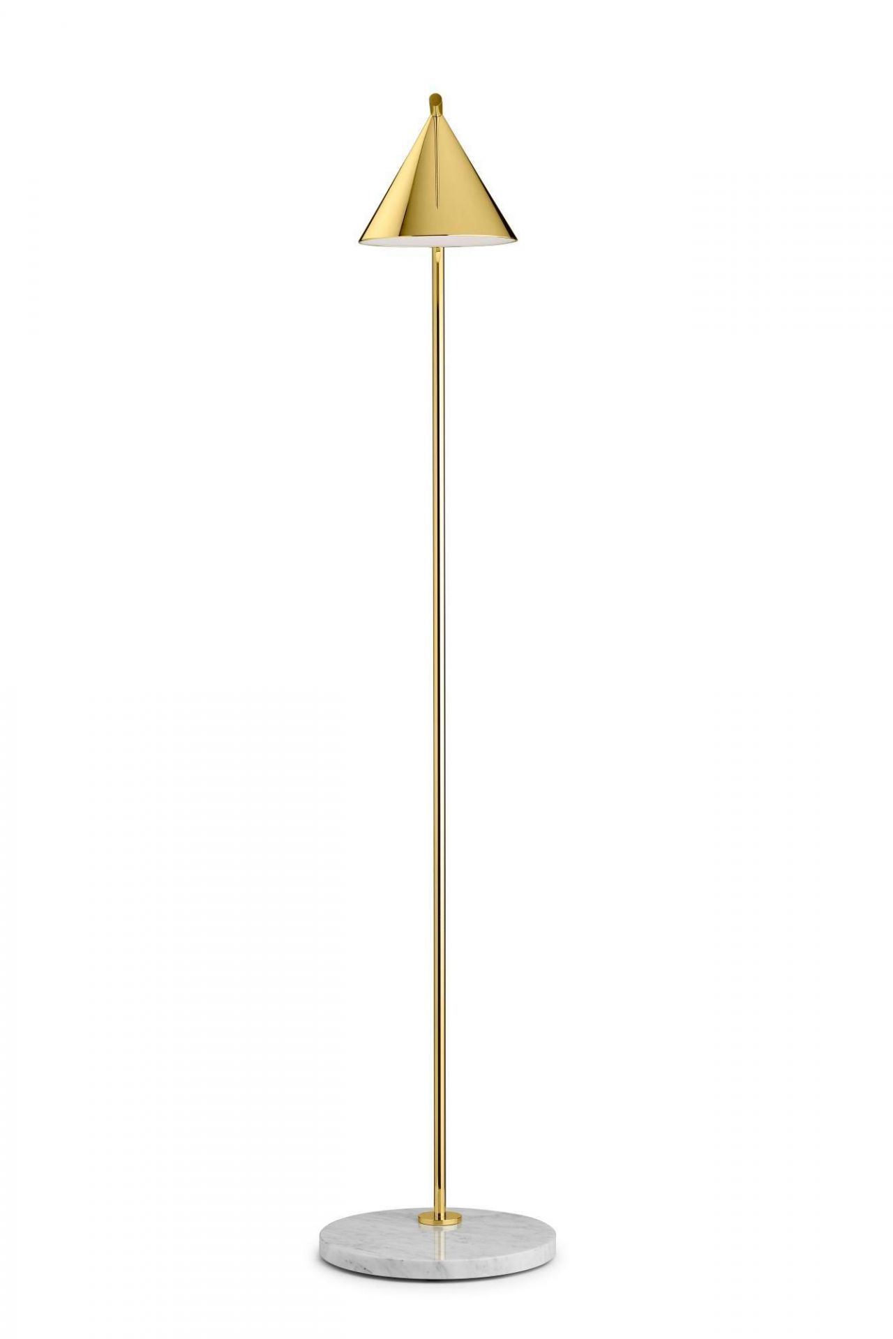 Captain Flint Stehleuchte von Flos: Goldene LED-Lampe mit Marmorfuß für Wohnzimmer.