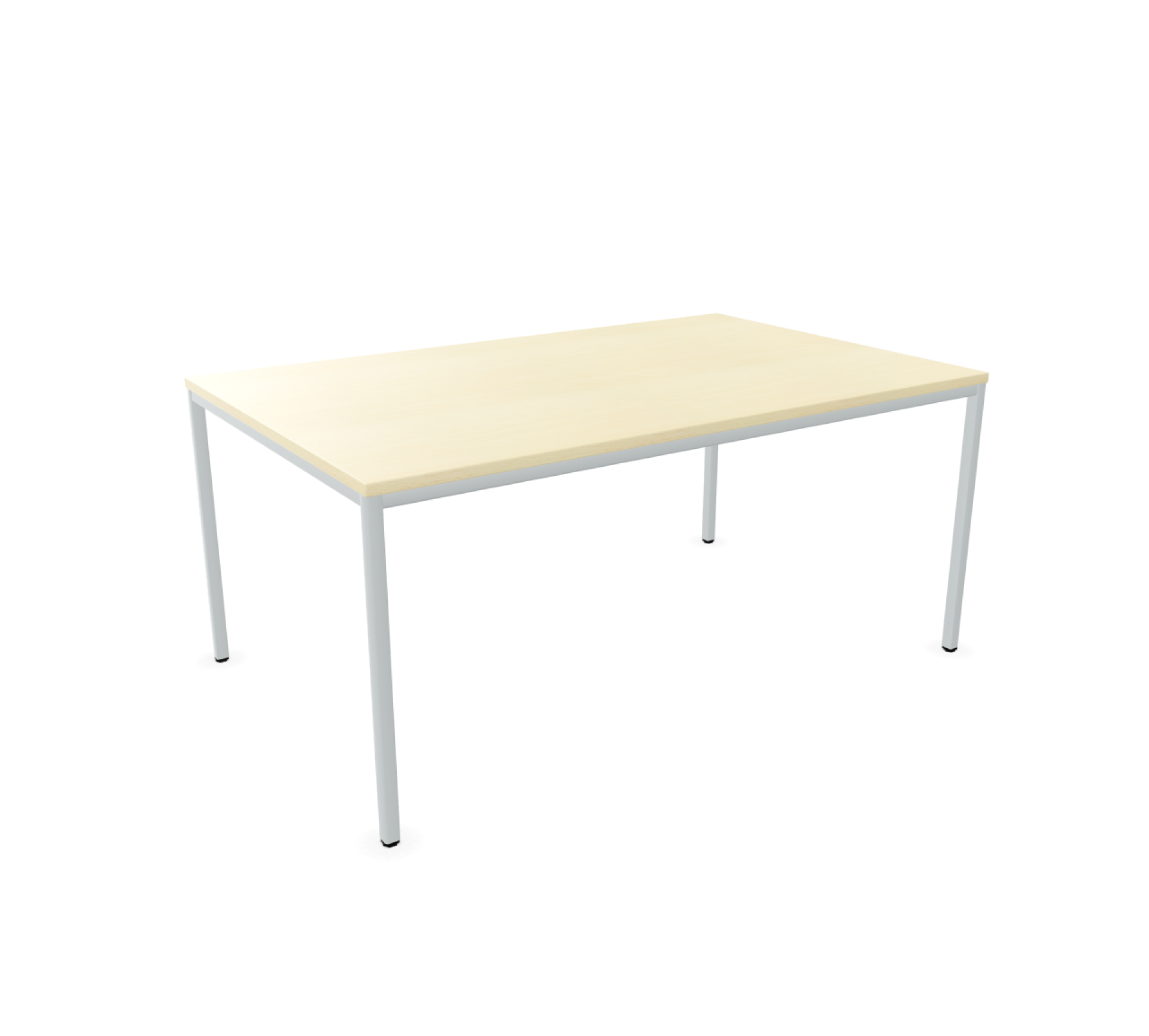Intro Tec Besprechungstisch von Palmberg mit heller Tischplatte und silberfarbenem Gestell, freigestellt.