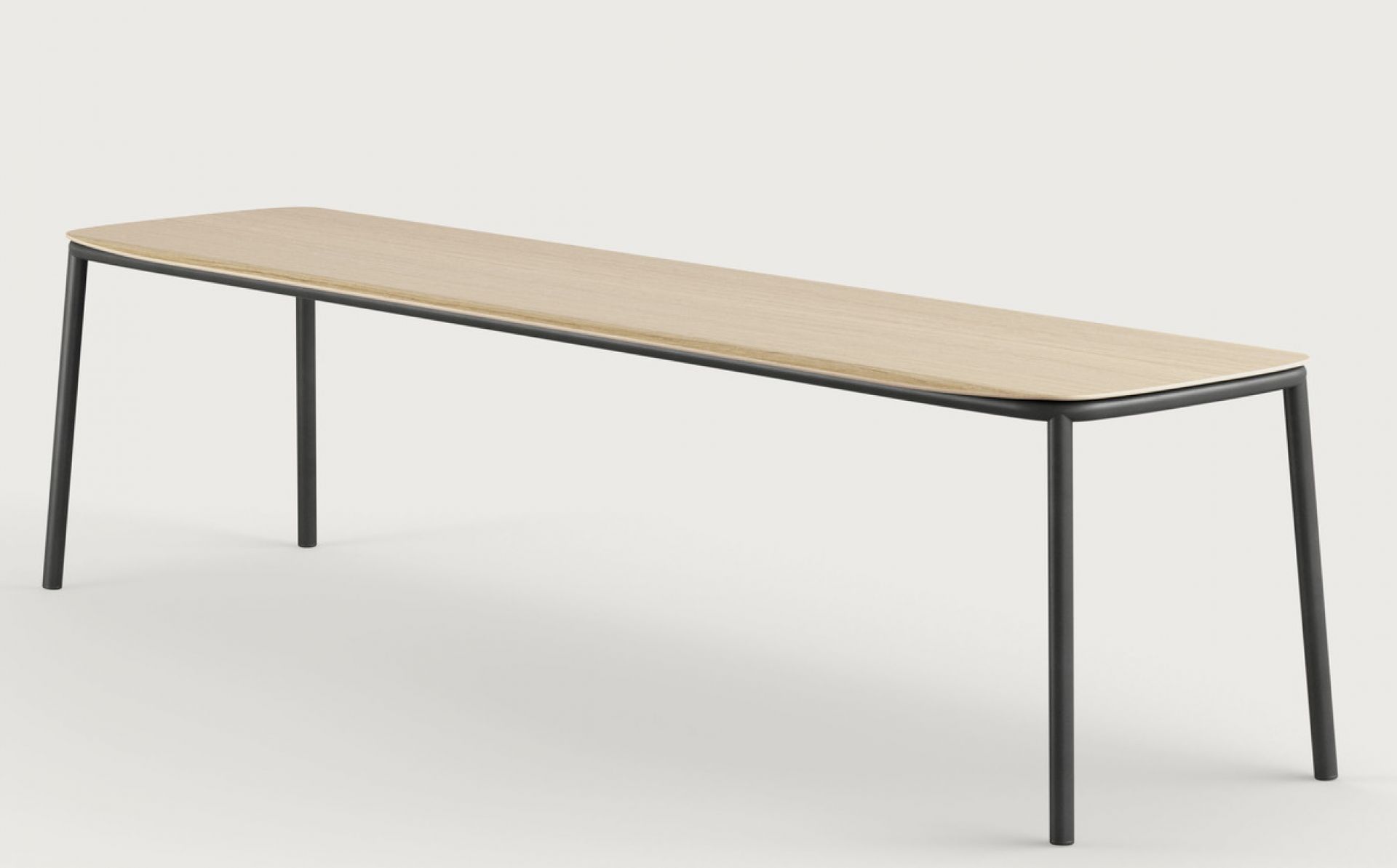 Nate S Bank von Brunner: Moderne Sitzbank mit hellem Holz und schwarzem Metallgestell.