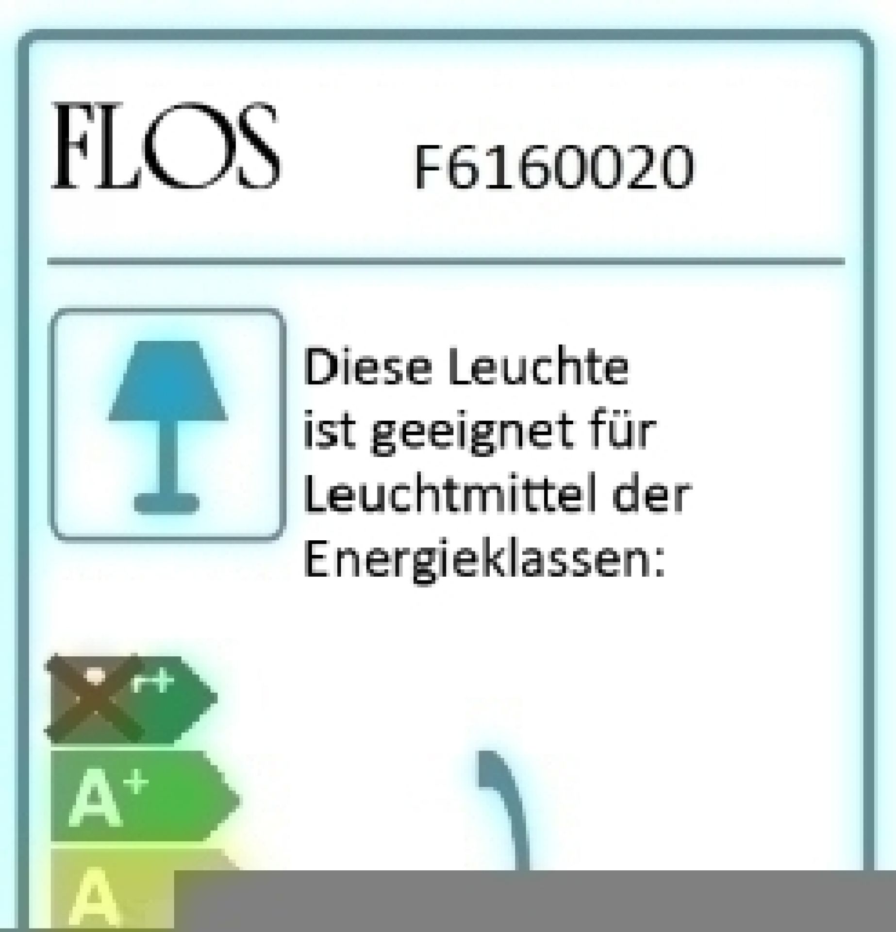 Energieeffizienzlabel der Rosy Angelis Stehleuchte von Flos, geeignet für Leuchtmittel der Energieklassen A bis A++.