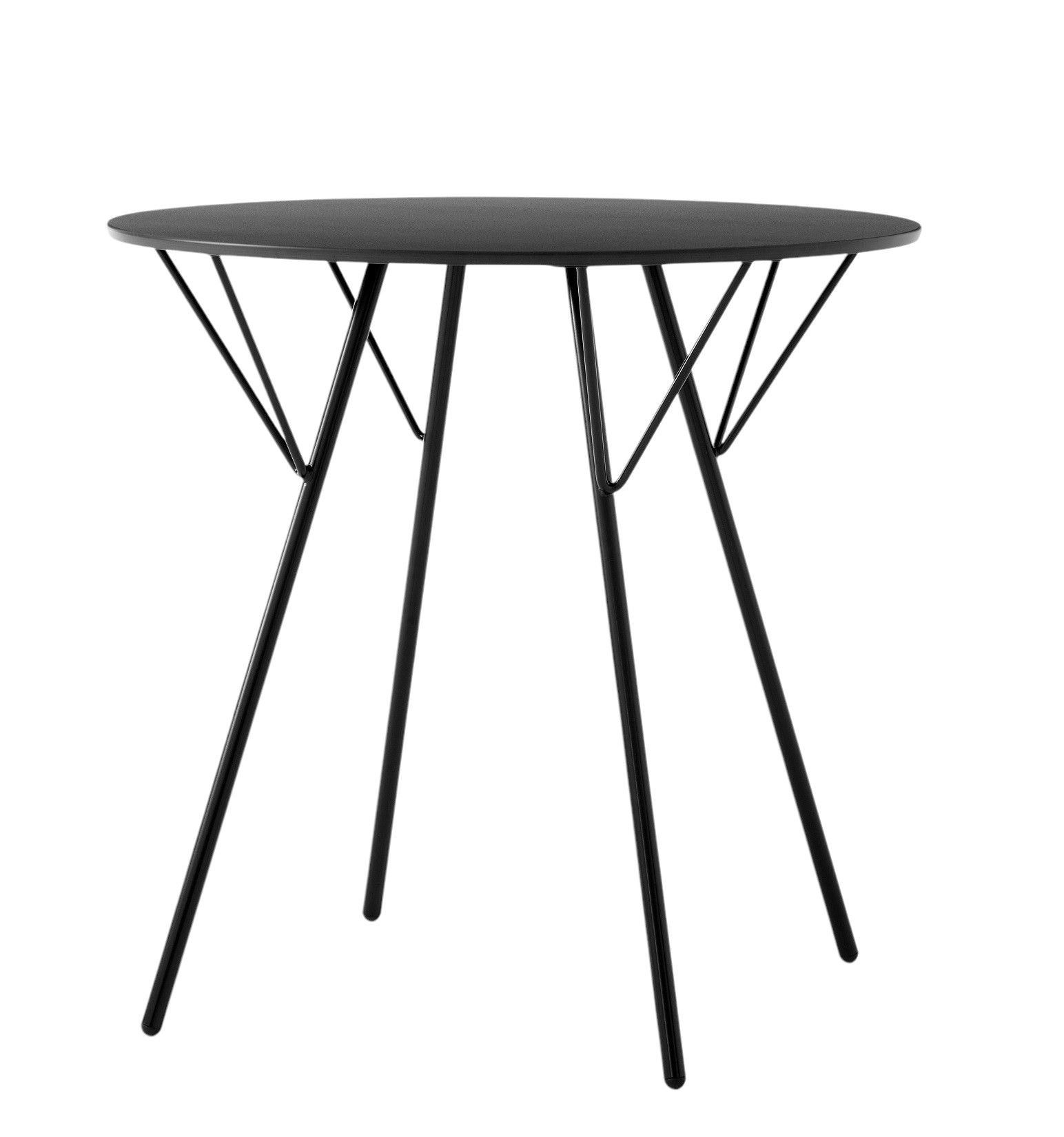 Schwarzer RFH Robin Day Esstisch von AndTradition, runder Outdoor Tisch mit filigranem Stahlgestell.