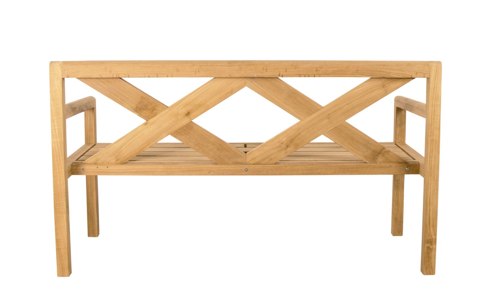 Grace Bank von Cane-Line: Gartenbank aus Teakholz mit Armlehnen und gekreuzter Rückenlehne.