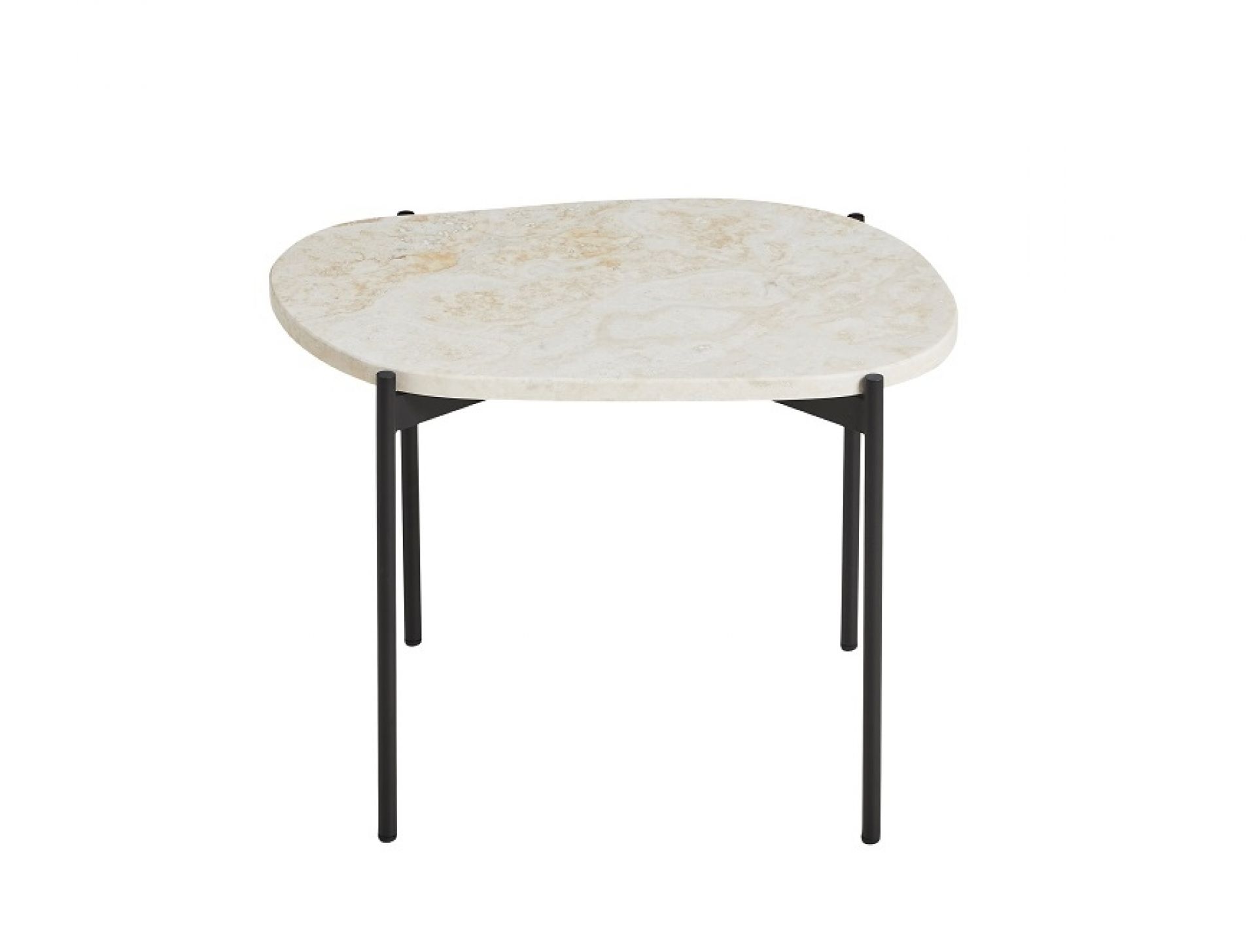 Woud La Terra Couchtisch mit beiger Marmorplatte und schwarzem Metallgestell.
