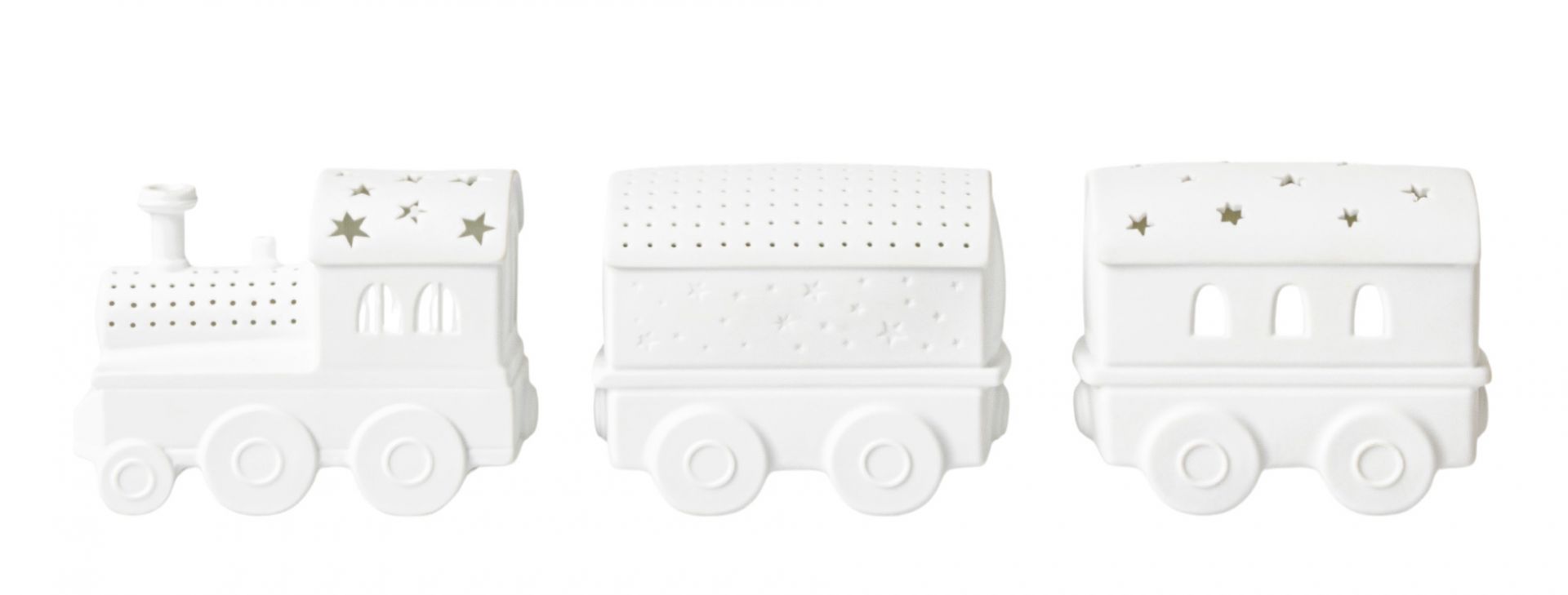 Weißes LED Lichtzug Set mit Rädern und Sternenmuster, Dekoration für Kinderzimmer.