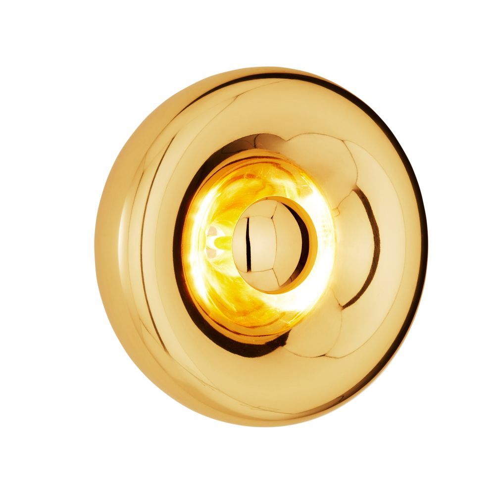 Goldene Void Surface LED-Wandleuchte von Tom Dixon, moderne Wandlampe für stimmungsvolle Beleuchtung im Wohnraum.