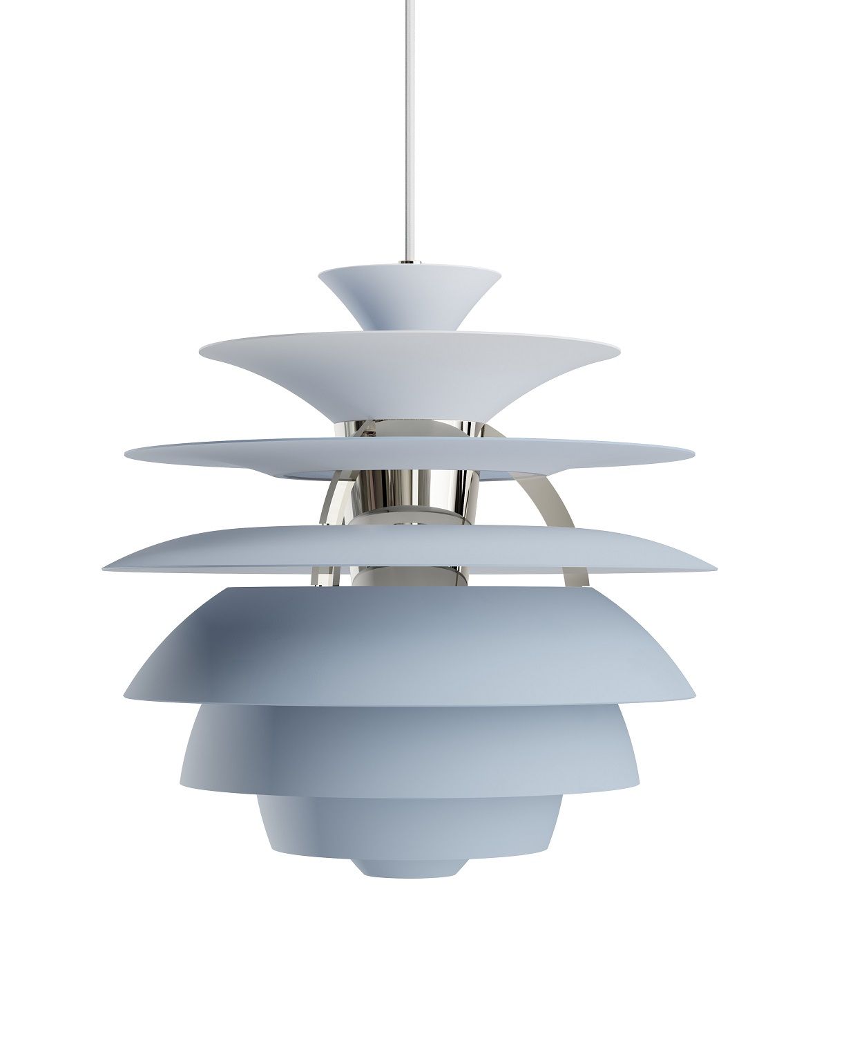 PH Snowball Pendelleuchte in Staubblau von Louis Poulsen: Moderne Designerlampe für stilvolle Beleuchtung.