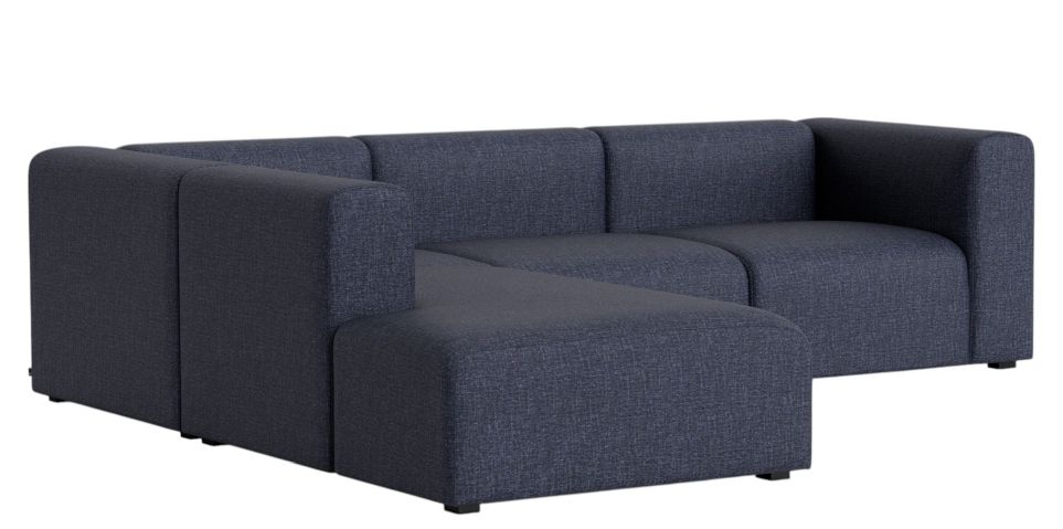 Blaues Hay Mags Sofa Eckkombination mit Armlehne links, modernes modulares Design für Wohnzimmer.