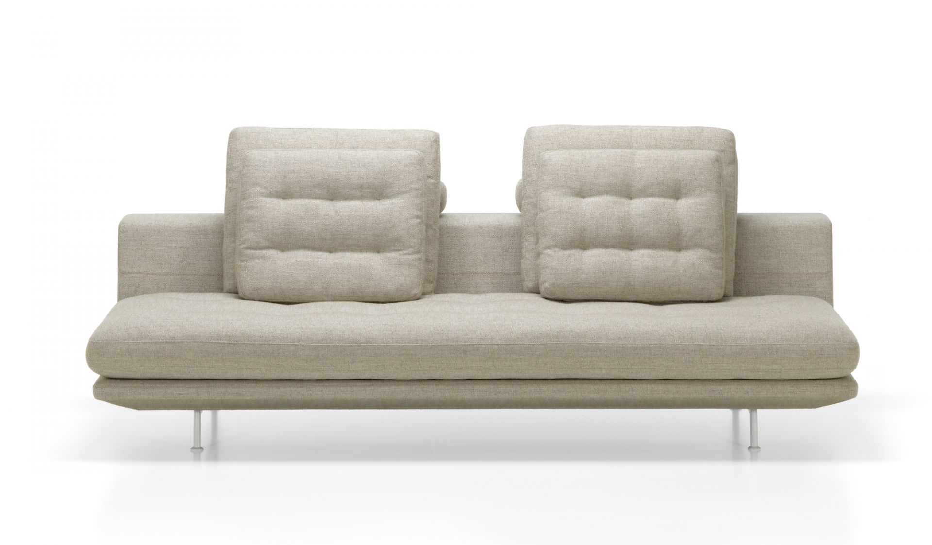 Beige Grand Sofa von Vitra, ein moderner 3-Sitzer mit Kissen und Metallfüßen.