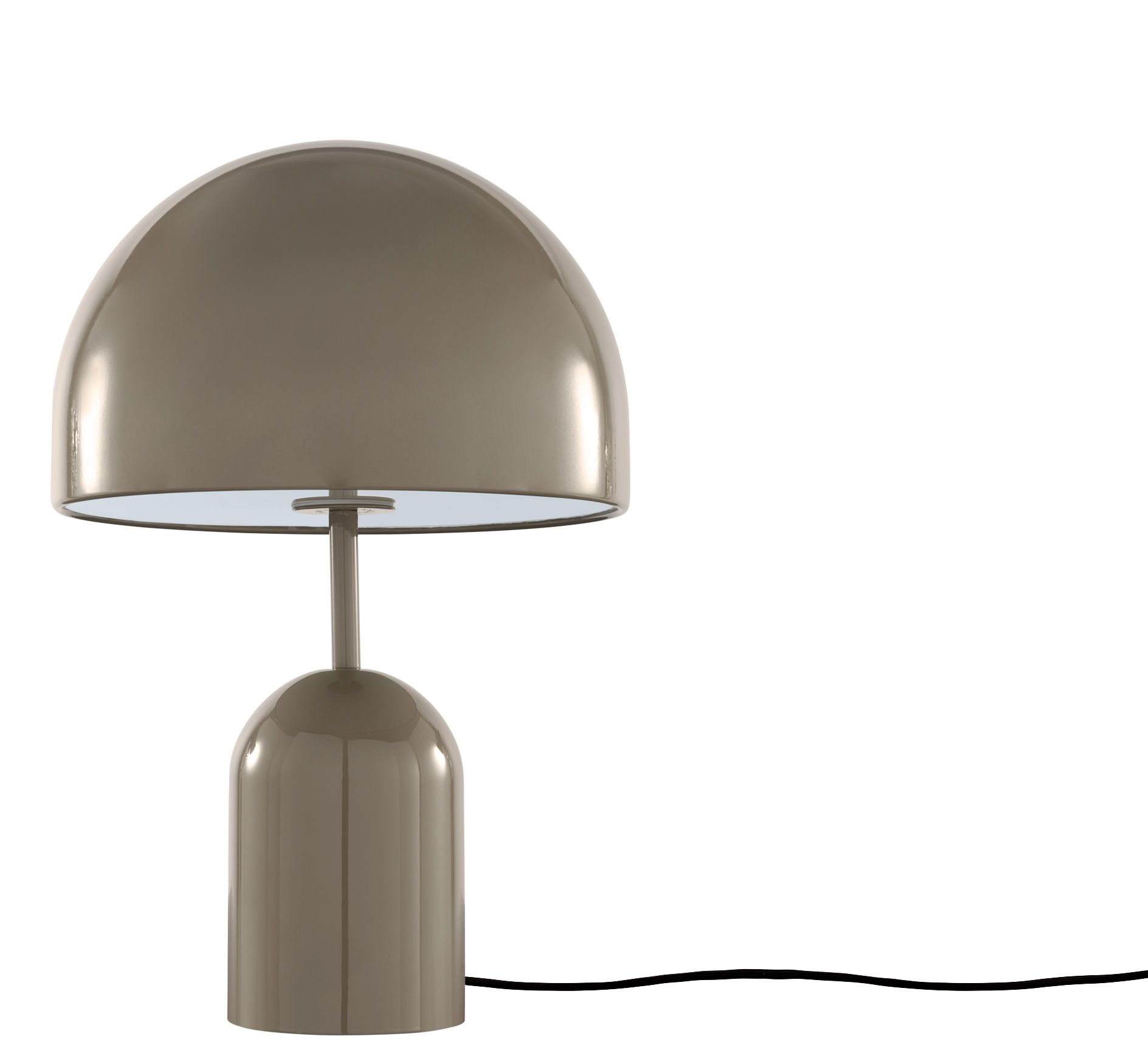 Bell Tischleuchte LED von Tom Dixon in Taupe: Moderne Design Lampe für den Nachttisch.
