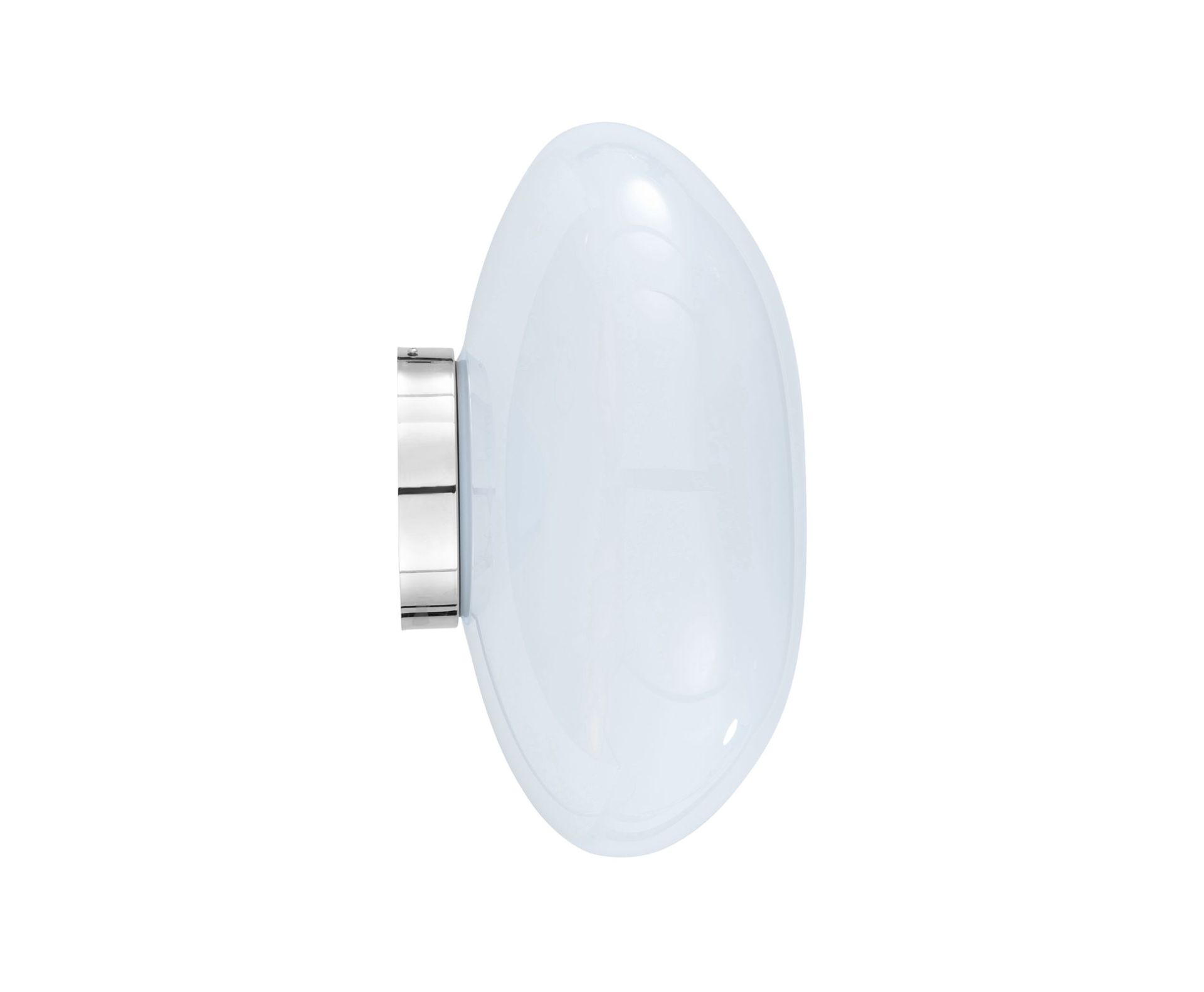 Nahaufnahme der Tom Dixon Melt Surface LED-Wandleuchte in Opal-Silber, moderne Wandbeleuchtung.