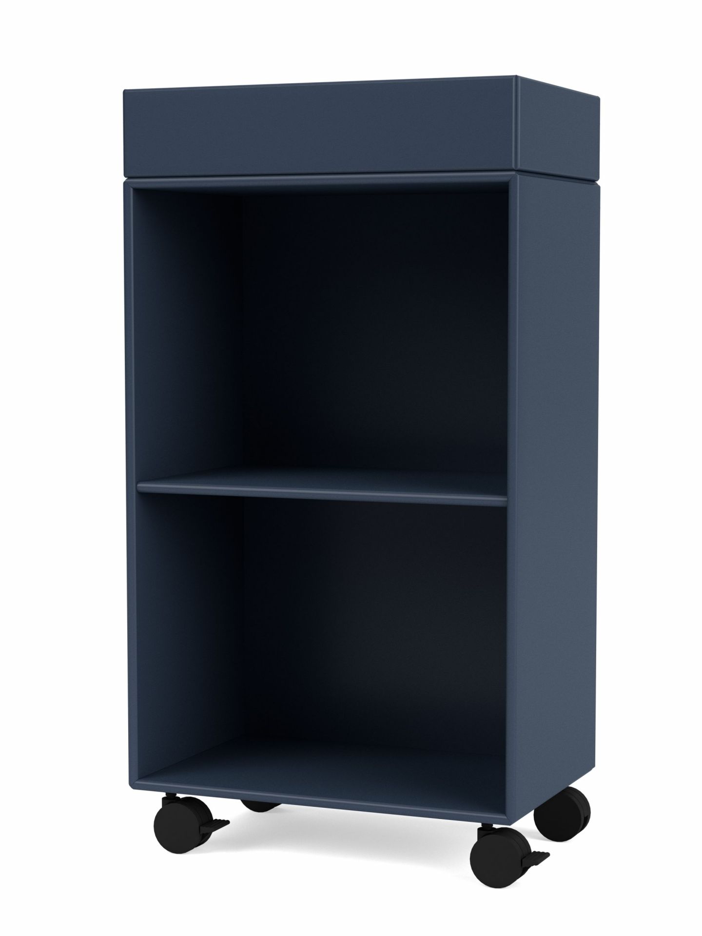 PREPPY Wagen in Wacholder Montana: Rollwagen mit zwei offenen Fächern, modernes Möbelstück.