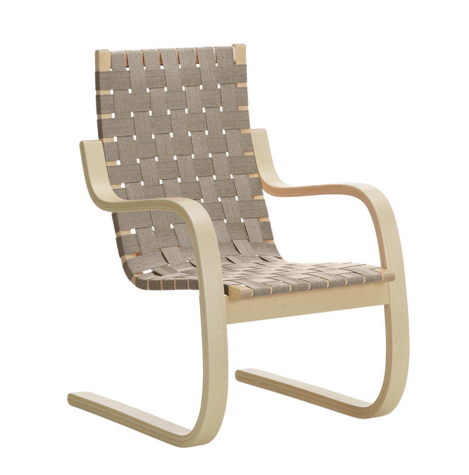 Armchair 406 Sessel von Artek mit hellem Holzrahmen und gewebter Sitzfläche und Rückenlehne.