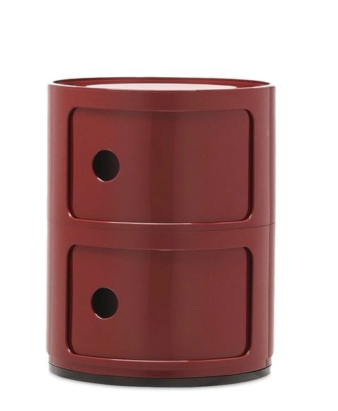 Roter Kartell Componibili 2er Container: Moderner, runder Aufbewahrungsschrank mit zwei Fächern und minimalistischem Design.