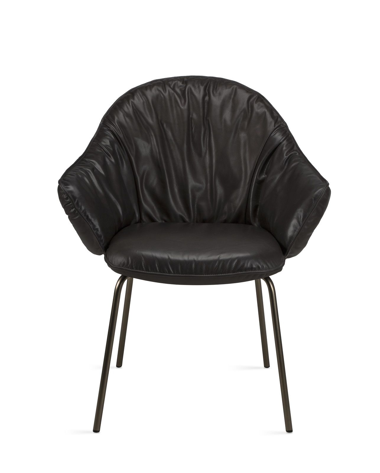 Schwarzer Marie Armchair Sessel von Freifrau Manufaktur mit Lederbezug und Metallbeinen, moderner Design Sessel.