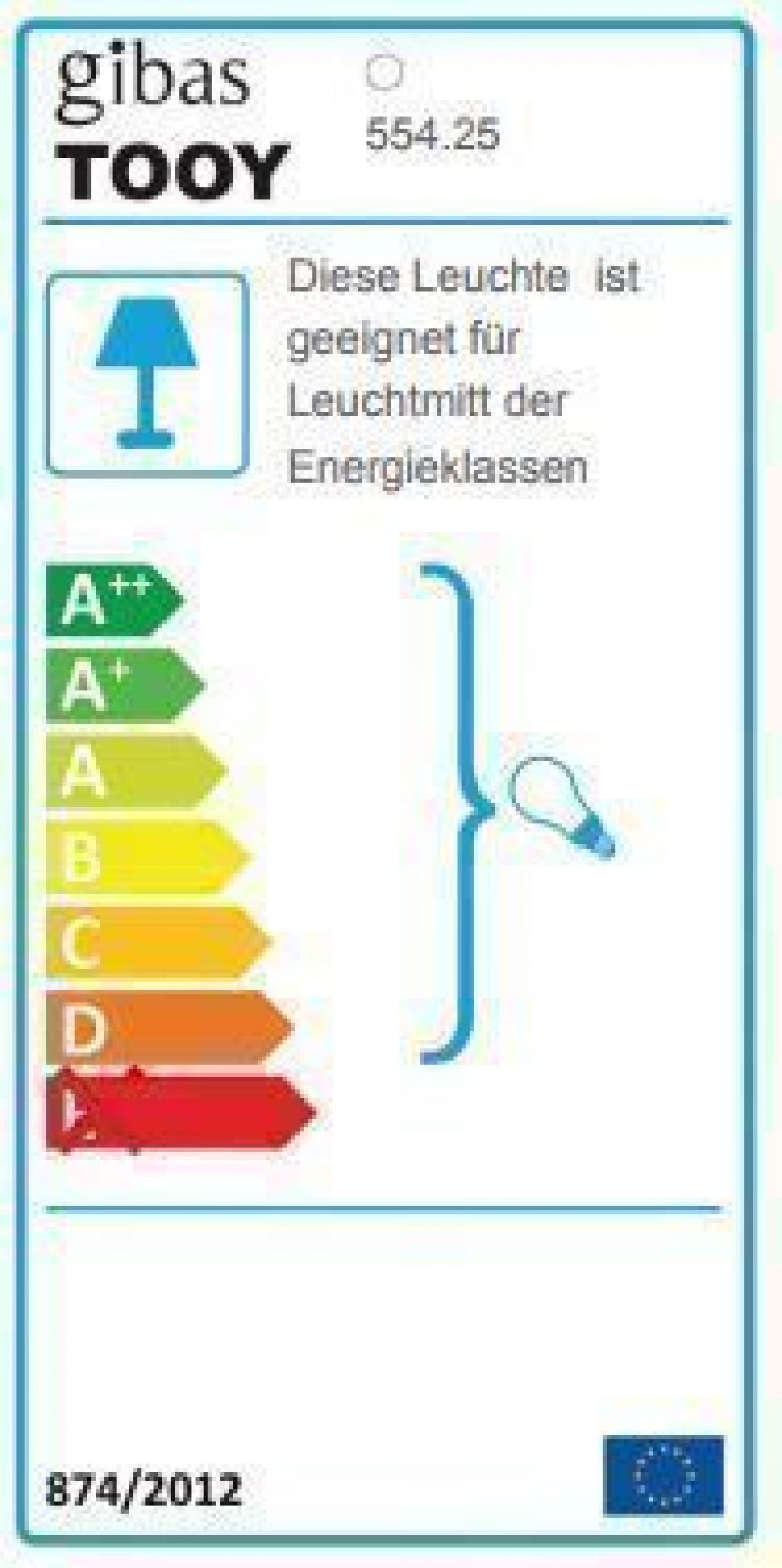 Energieeffizienzlabel der Tooy Muse Pendelleuchte, geeignet für Leuchtmittel der Energieklassen A++ bis D.
