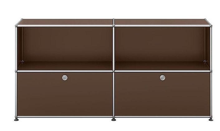 USM Haller Sideboard in Braun mit zwei Klappen, modulare Aufbewahrungslösung für modernes Wohnen.