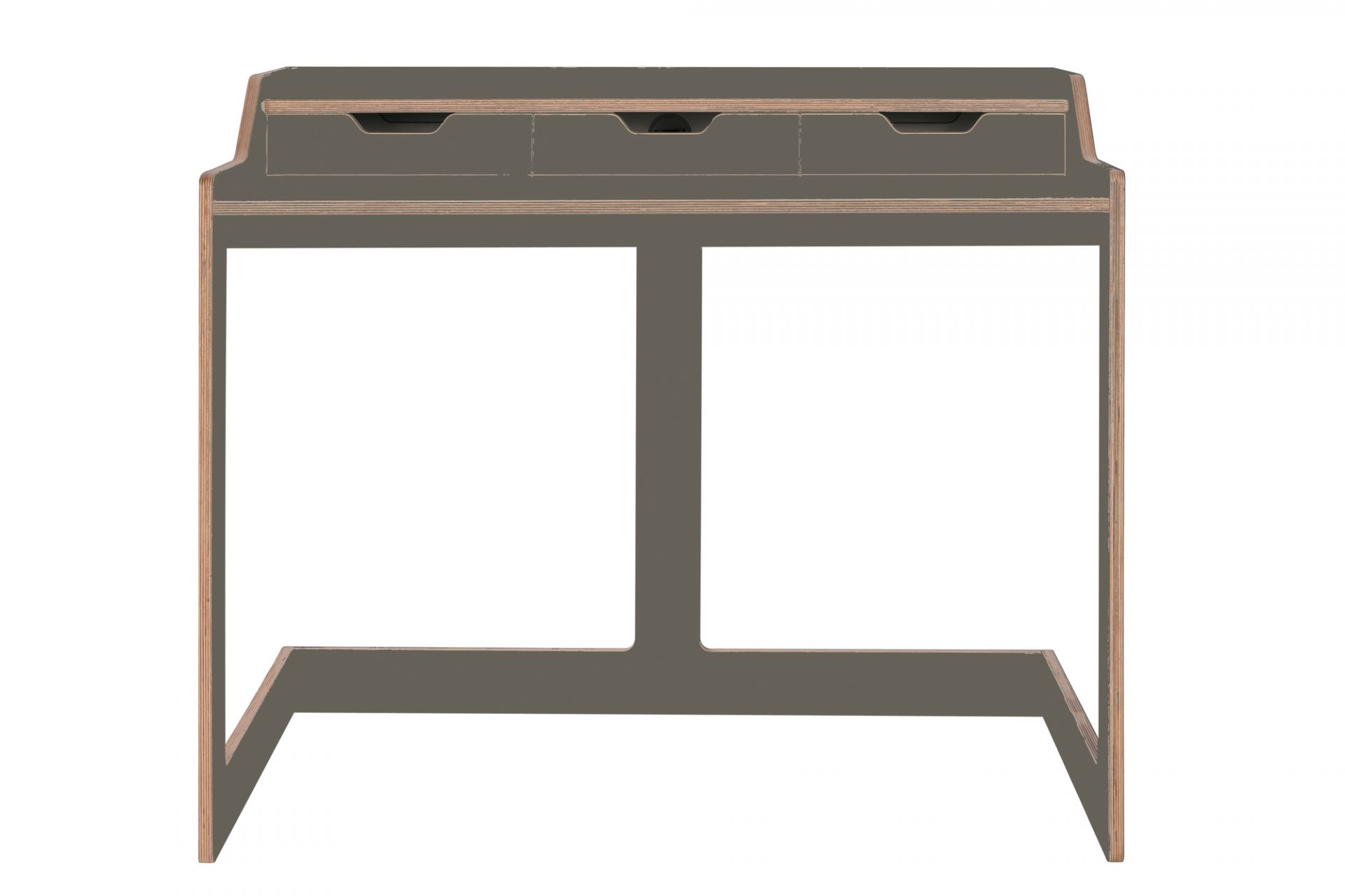 Anthrazitfarbener Plane Sekretär von Müller Möbelwerkstätten mit drei Schubladen und minimalistischem Design.