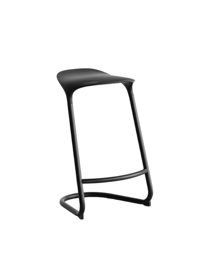 Schwarzer Cross Freischwinger-Hocker von La Palma für den Innenbereich, moderner Barhocker mit Fußstütze.