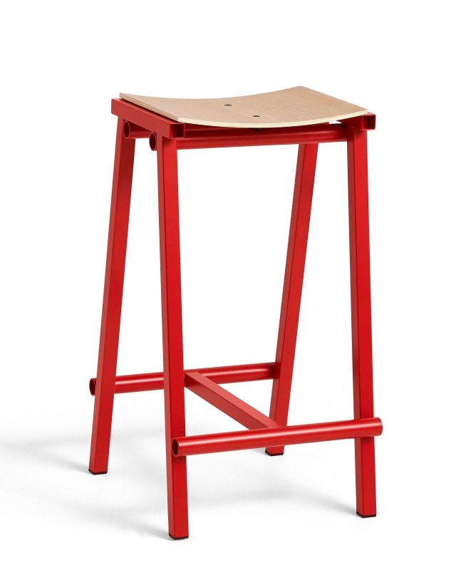 Roter Taburete 8 Barhocker von Hay mit hellem Holzsitz für Küche und Bar.
