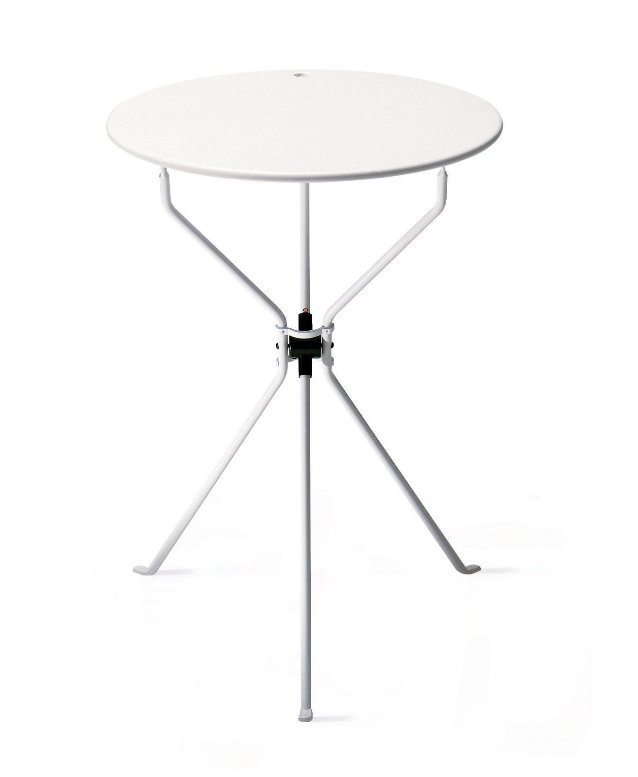 Weißer Cumano Klapptisch von Zanotta: Runder Beistelltisch mit filigranem, dreibeinigem Gestell für flexible Nutzung.