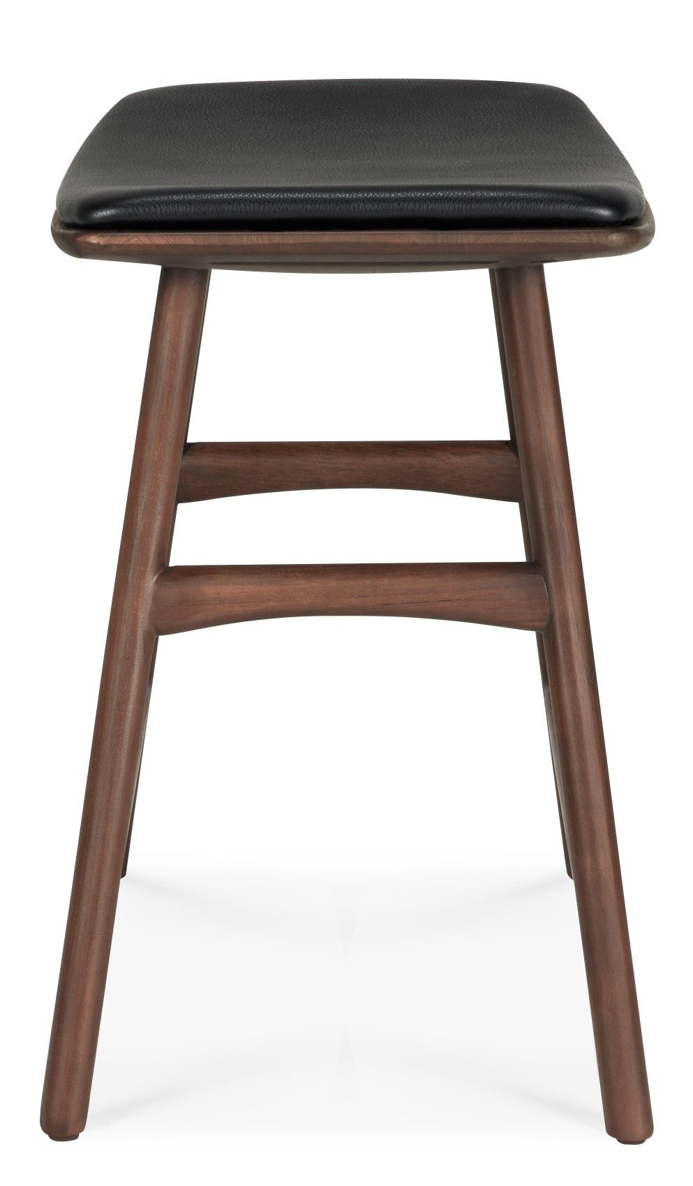 Osso Stool Hocker mit schwarzem Lederpolster und Beinen aus dunklem Holz von Ethnicraft.