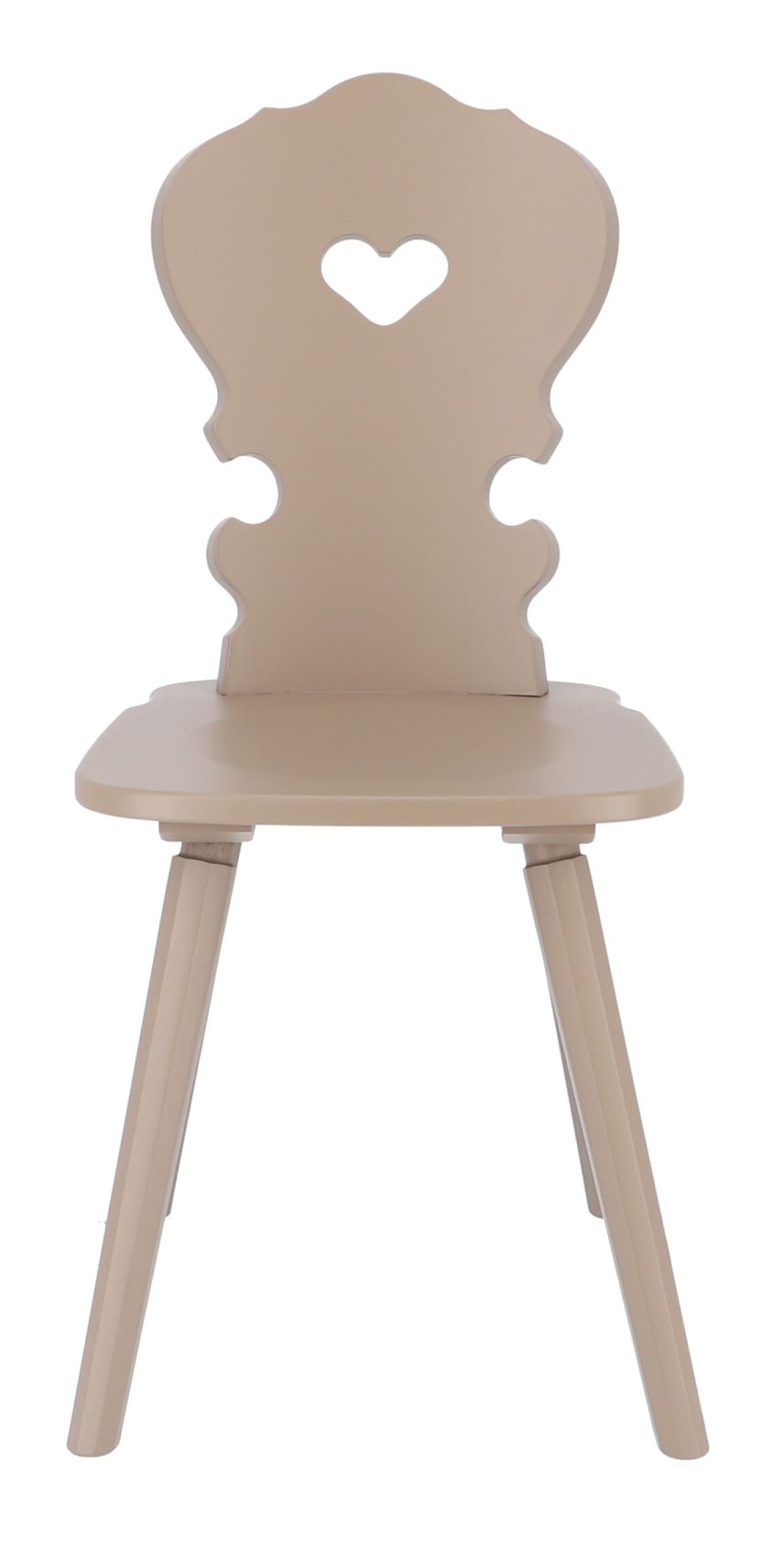 Vienna Stuhl von Jan Kurtz, Holzstuhl beige mit Herz-Ausschnitt in der Rückenlehne, traditionelles Design.