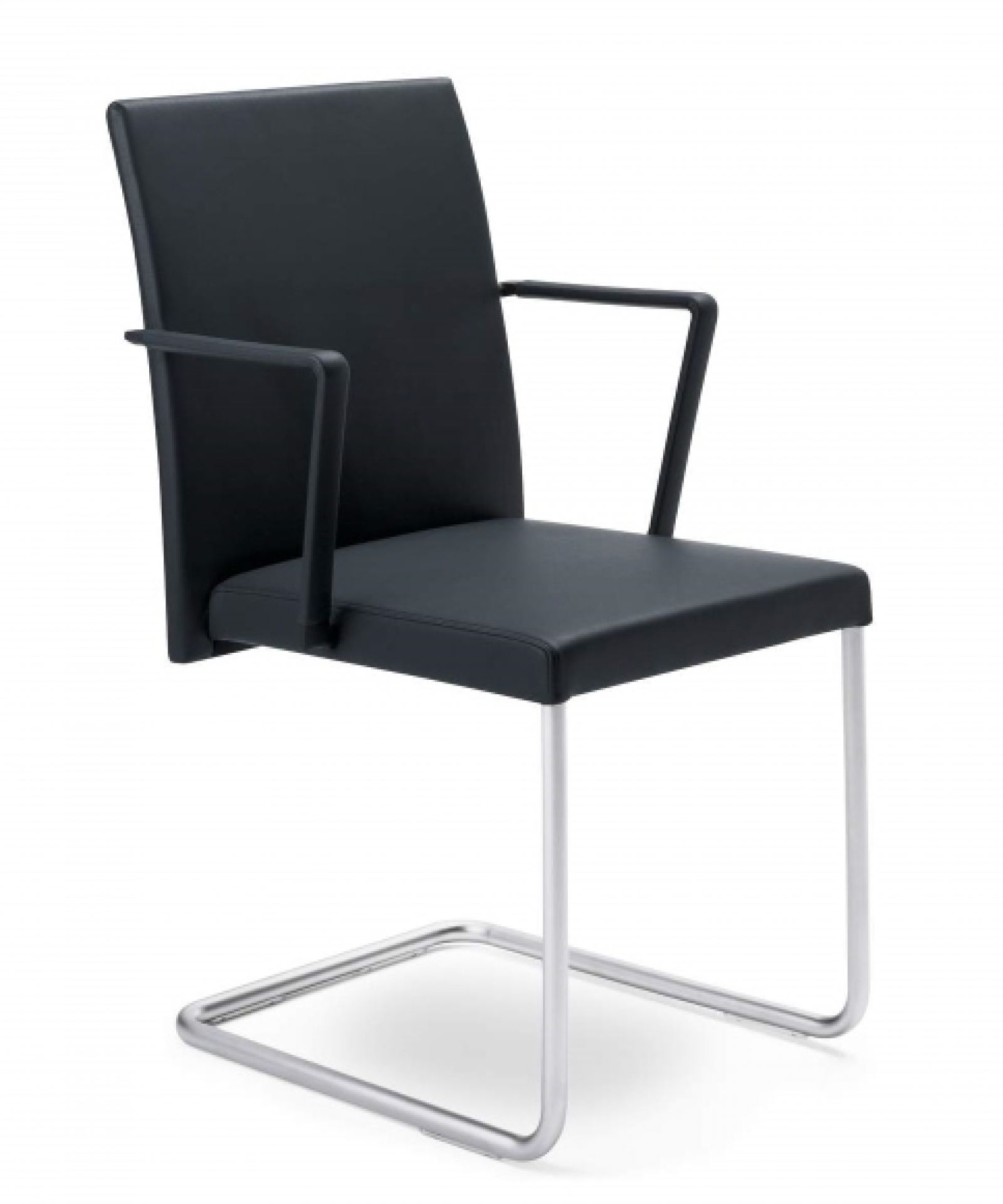 Schwarzer JASON LITE Stuhl von Walter Knoll mit Armlehnen und Kufengestell aus Metall.