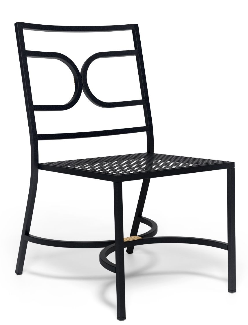 Schwarzer Collier Stuhl von Emu für den Außenbereich mit filigranem Metallgestell und Sitzfläche.