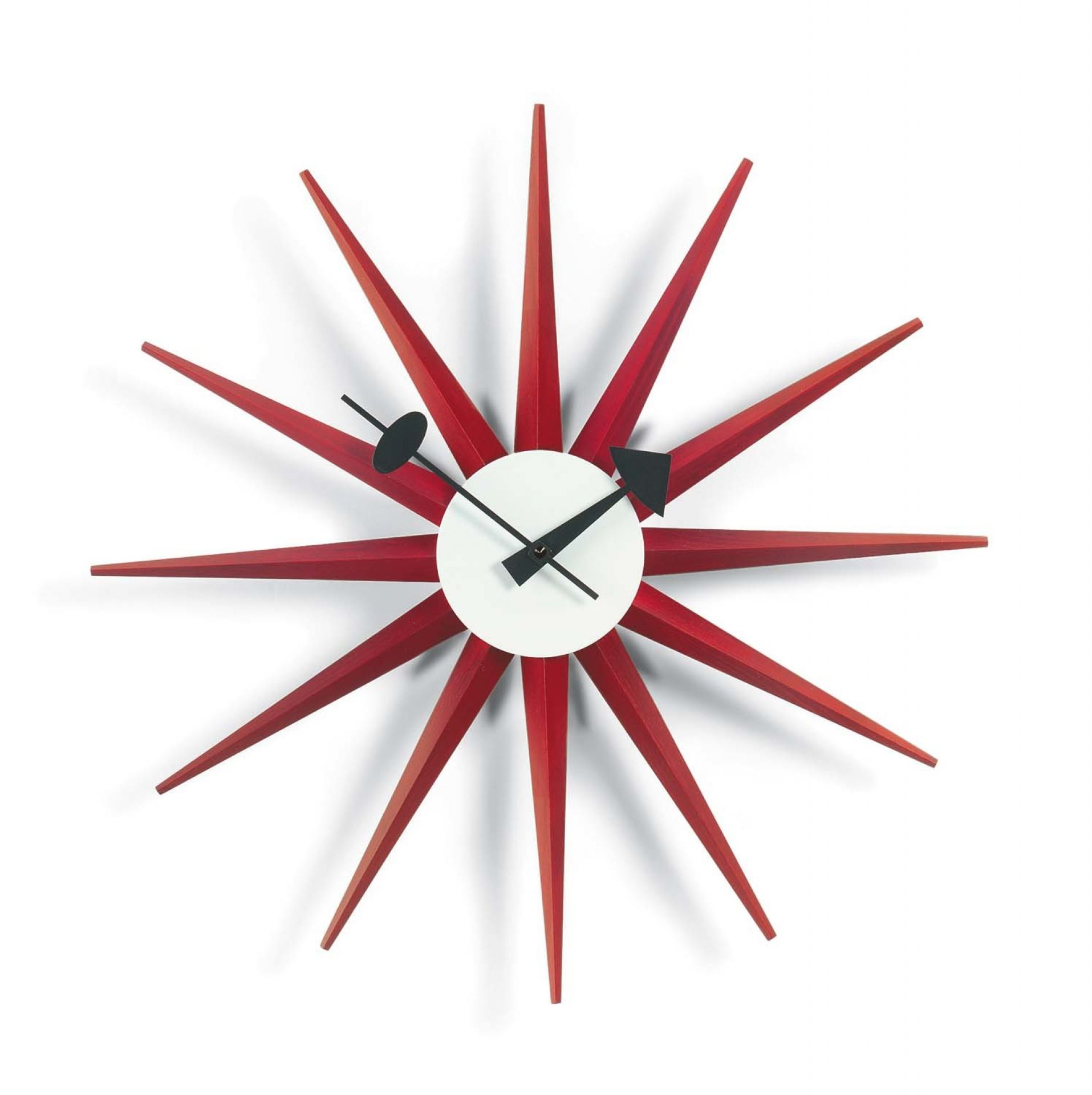 Rote Sunburst Clock Wanduhr von Vitra: Design Wanduhr im Retro-Stil für Wohnzimmer.