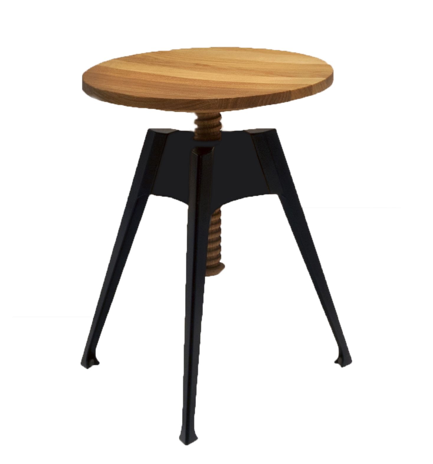 Driade Atelier Hocker: Höhenverstellbarer Barhocker mit Holzplatte und schwarzem Metallgestell. Design Hocker.