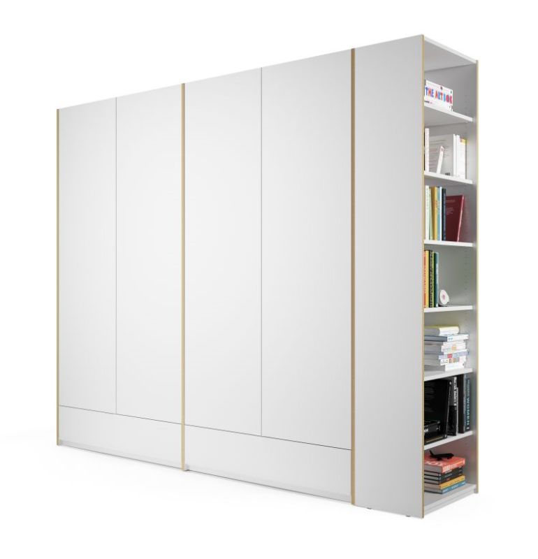 MODULAR PLUS Schrank Kombination von Müller Möbelwerkstätten: Weißer Doppelschrank mit Schubladen und Regal.