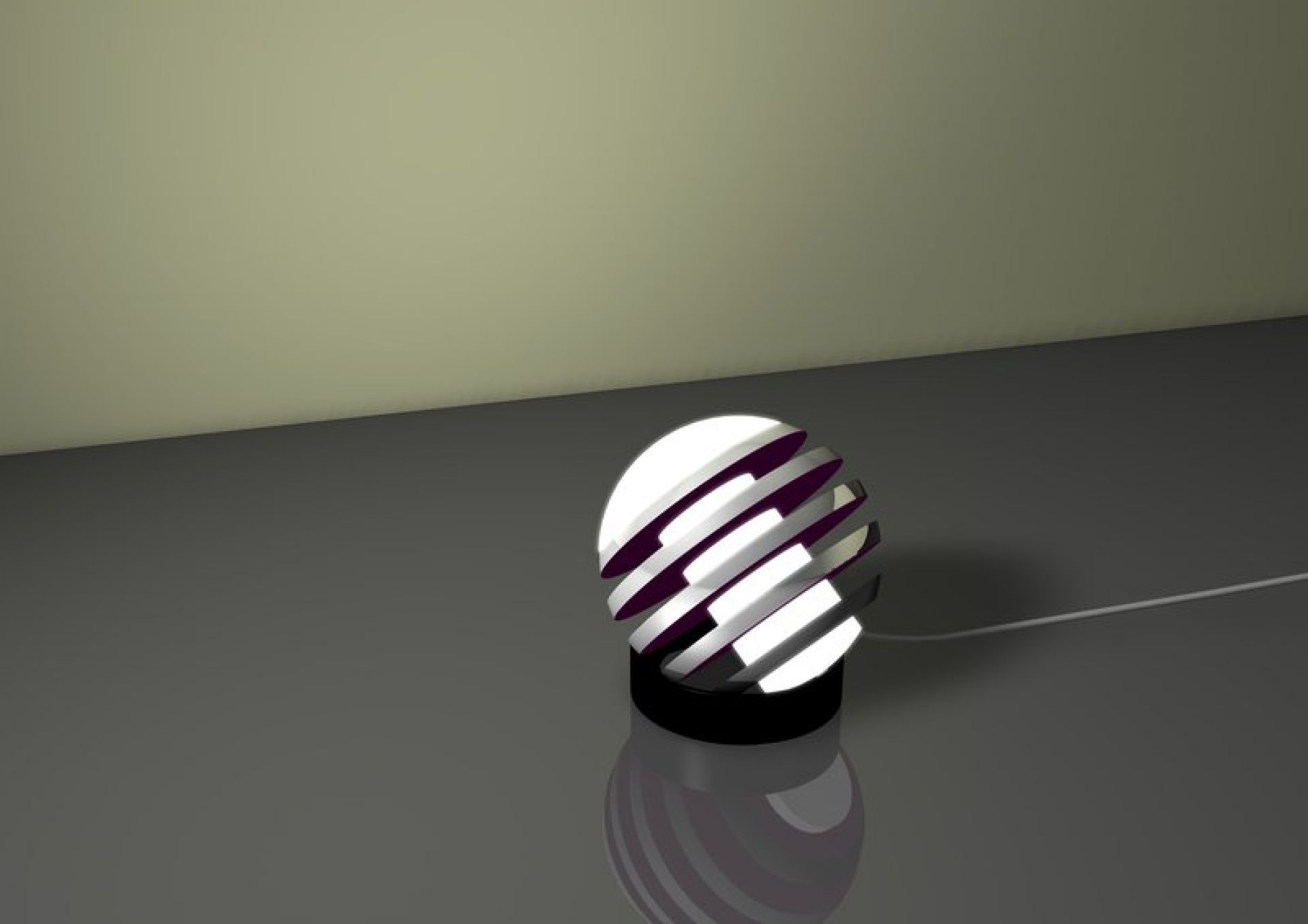 Bulo Tischleuchte Tecnolumen: Moderne Kugel-Tischlampe mit horizontalen Lamellen und warmem Lichtschein.