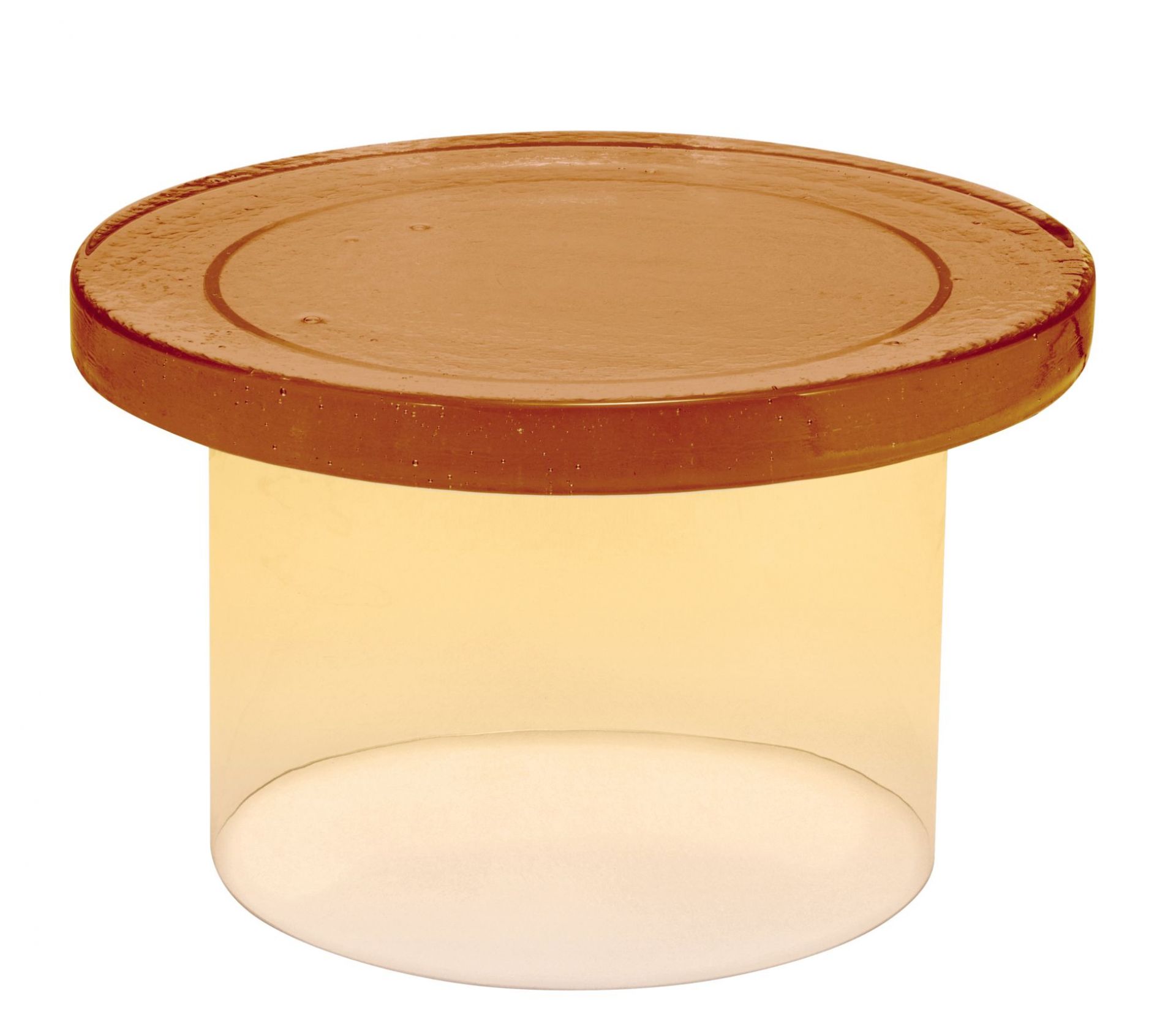 Alwa Couchtisch von Pulpo, runder Beistelltisch aus Glas in Braun und Beige.