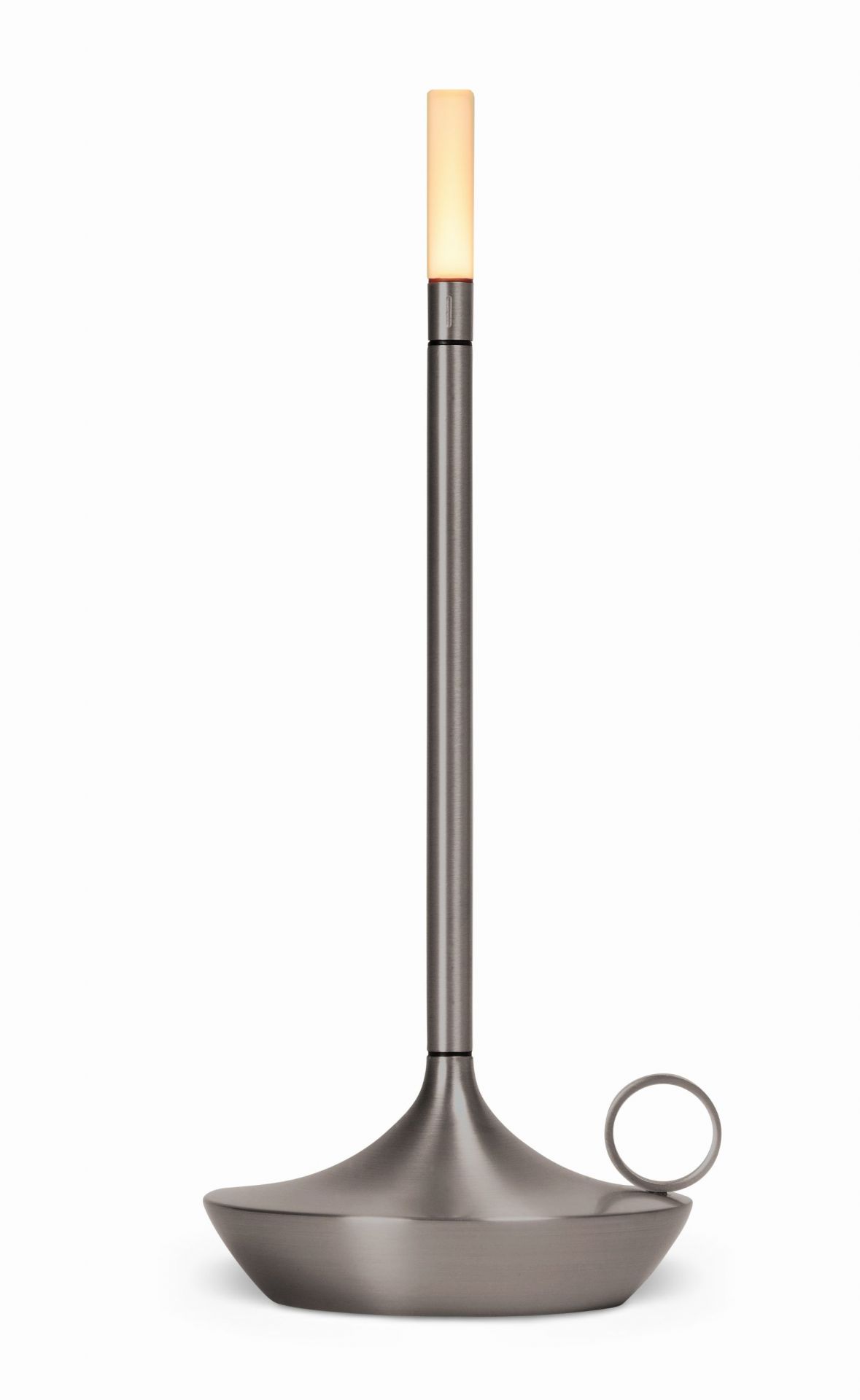 Wick Portable Akkuleuchte von Graypants, graphitfarbene LED-Tischleuchte mit USB-Anschluss und Tragegriff.