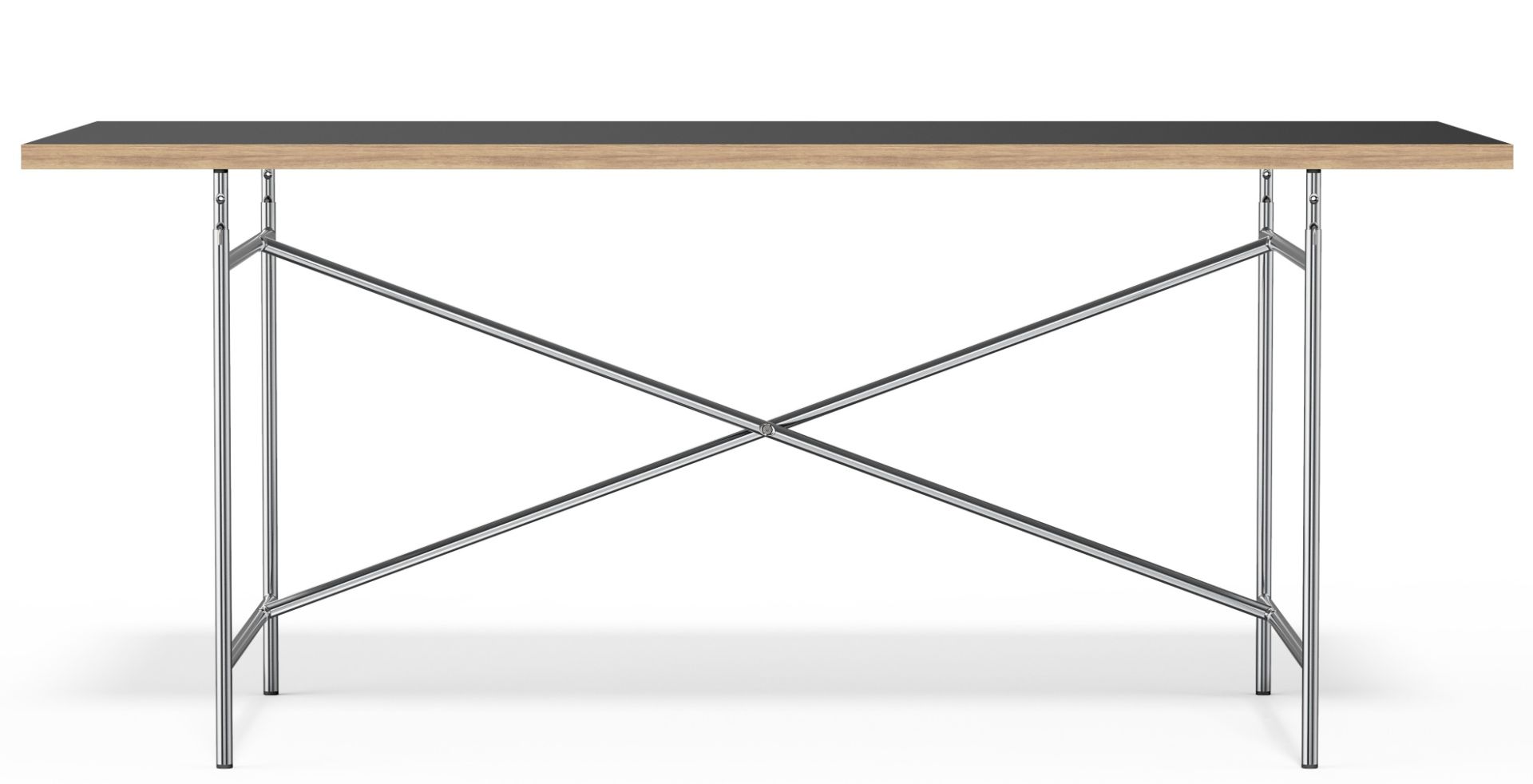 Eiermann Tisch mit schwarzer Tischplatte und verchromtem Stahlgestell, Designklassiker für Büro und Wohnen.