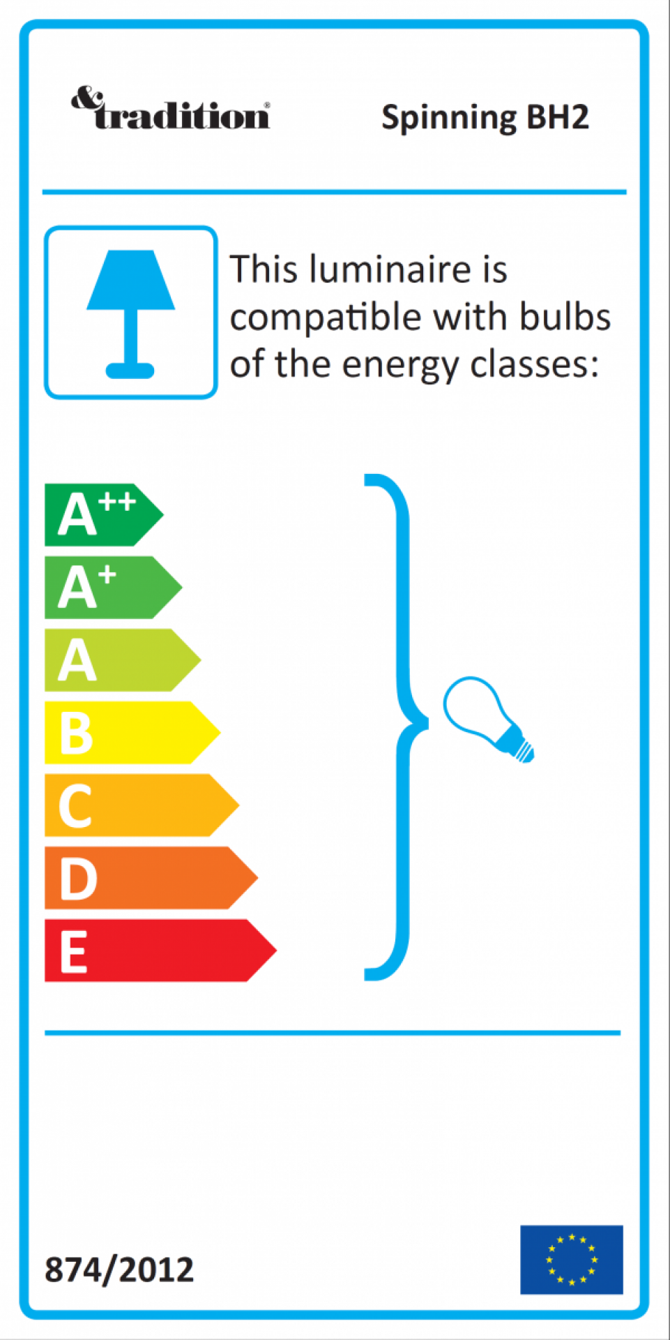 Energieeffizienzlabel für AndTradition Spinning BH2 Hängeleuchte, kompatibel mit Leuchtmitteln der Energieklassen A++ bis E.